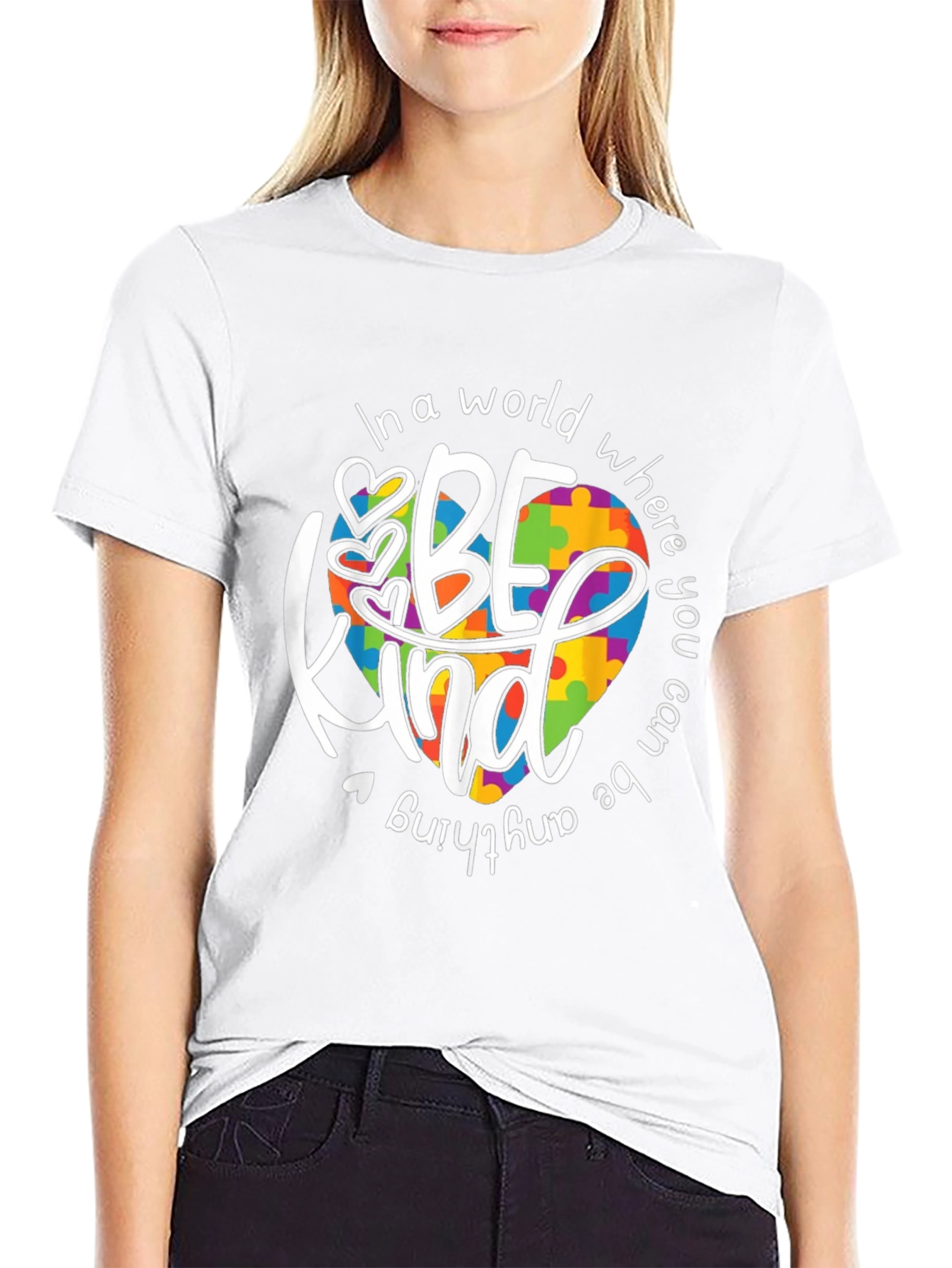 Be Kind Autism Awareness T-Shirt - Puzzle Heart Design