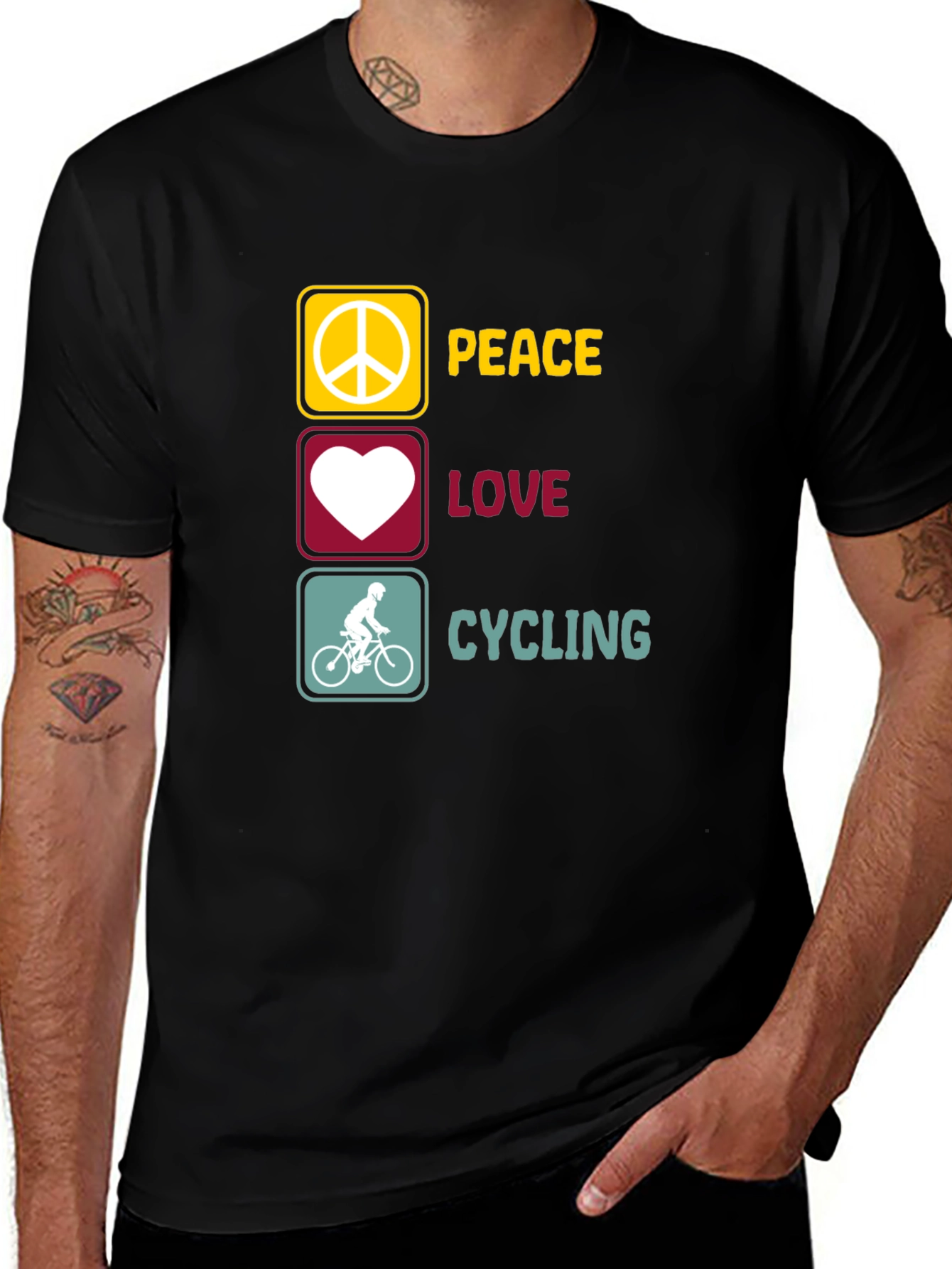 Peace Love Cycling Graphic T-Shirt - Black