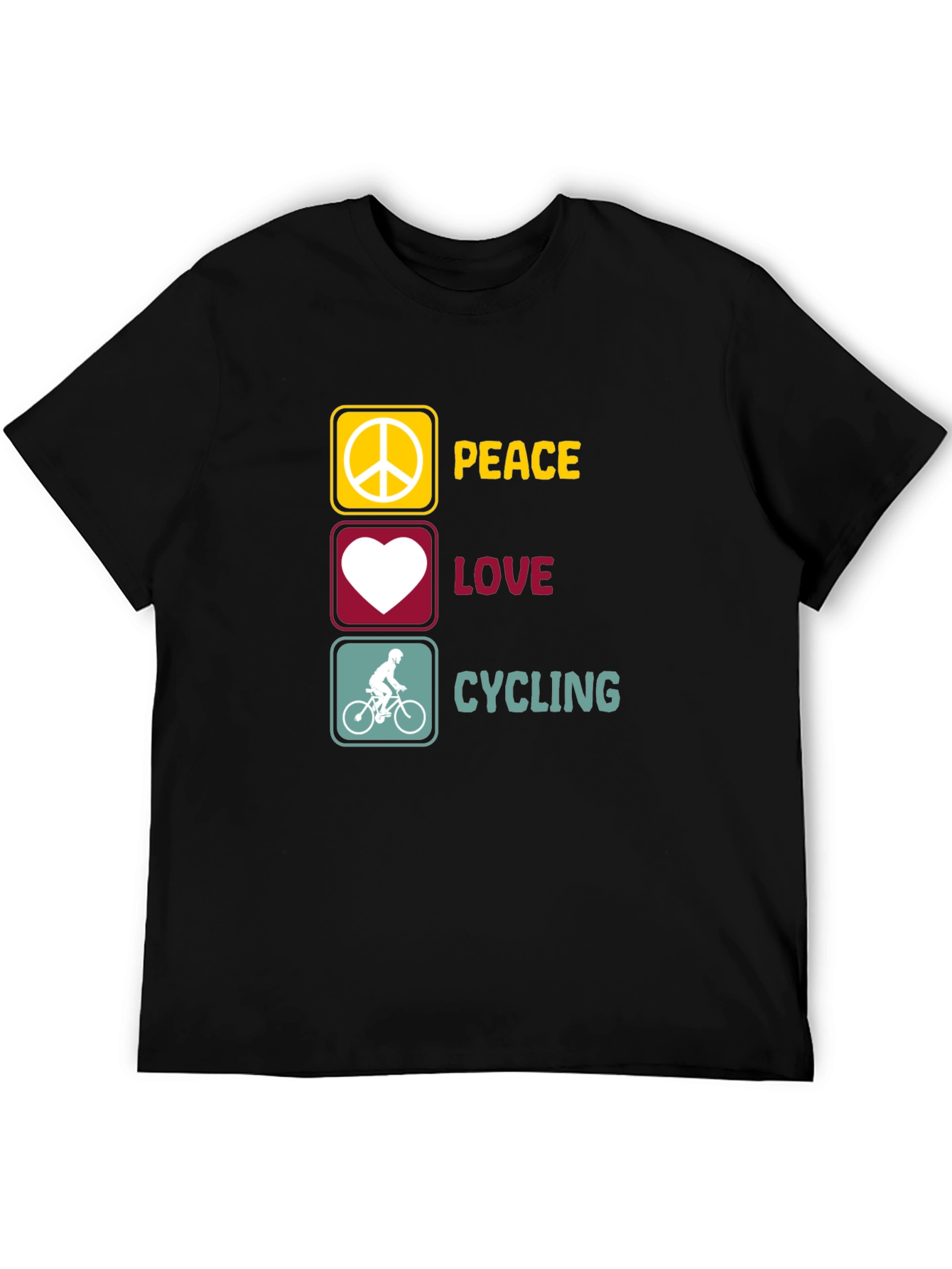 Peace Love Cycling Graphic T-Shirt - Black