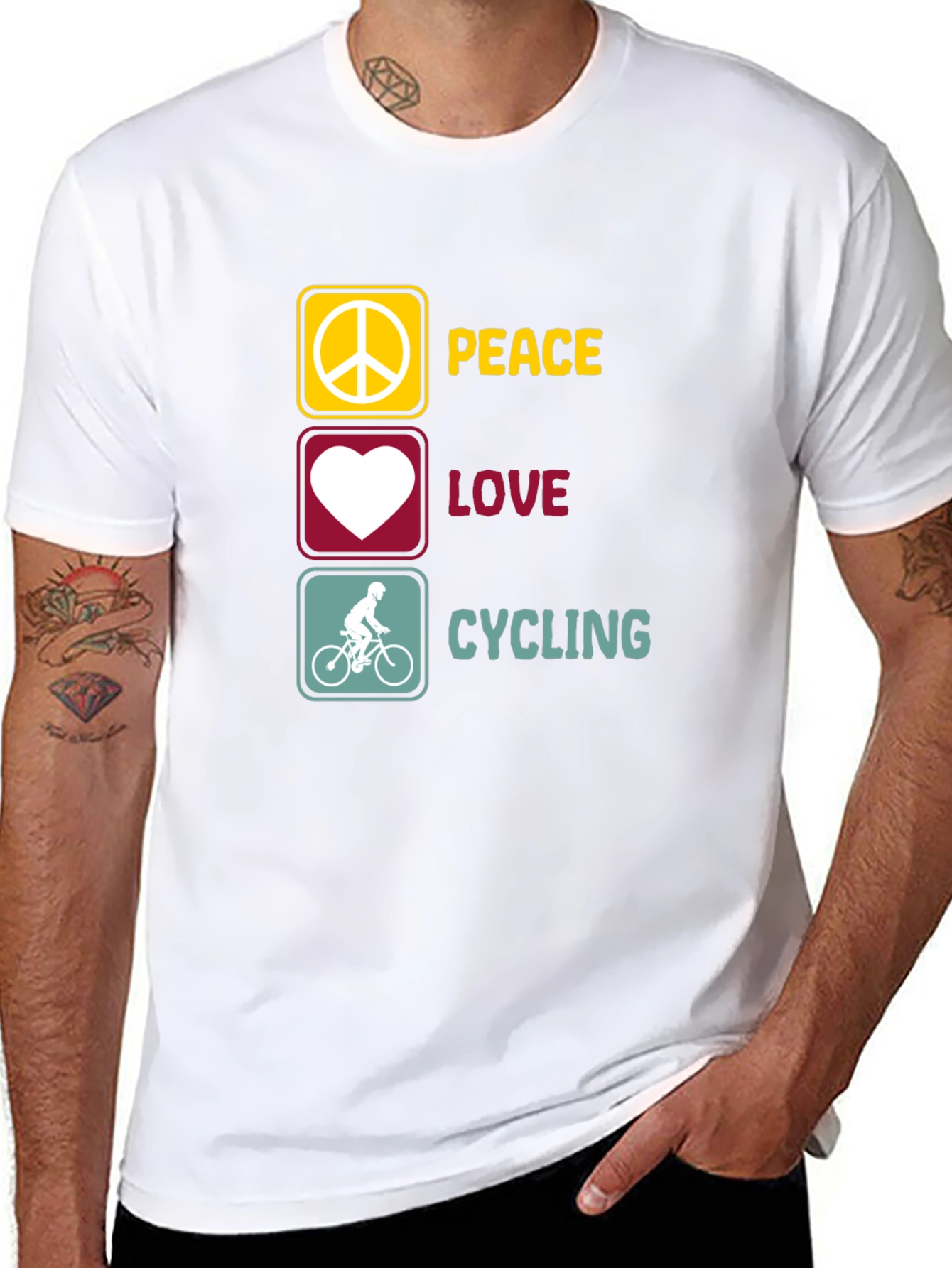 Peace Love Cycling Graphic T-Shirt - Black