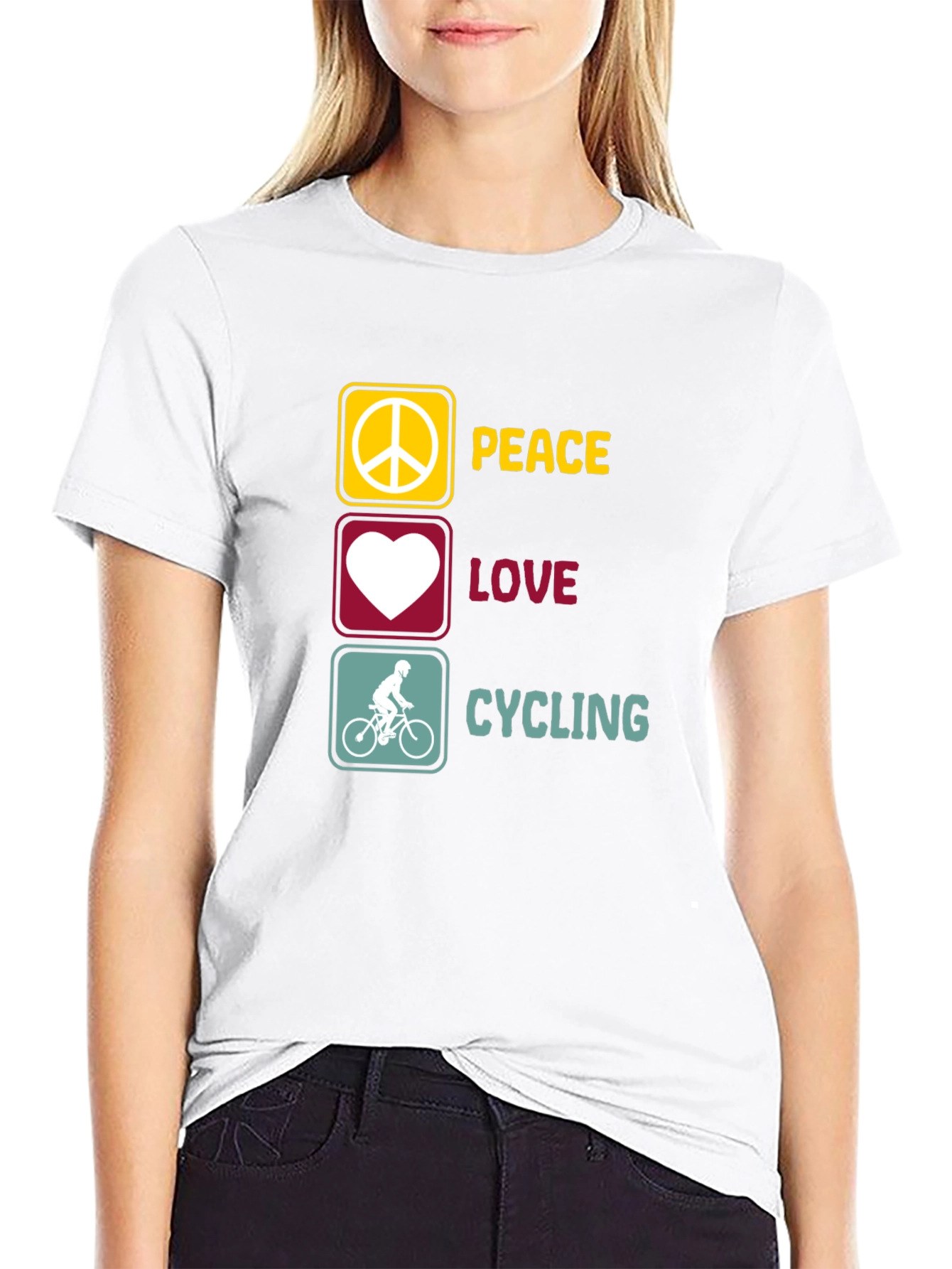 Peace Love Cycling Graphic T-Shirt - Black