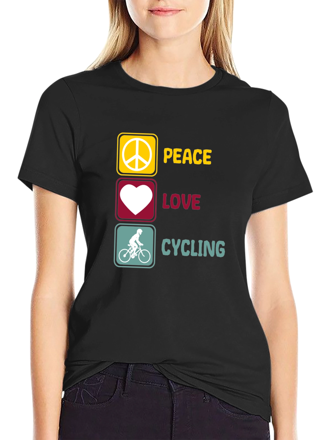 Peace Love Cycling Graphic T-Shirt - Black