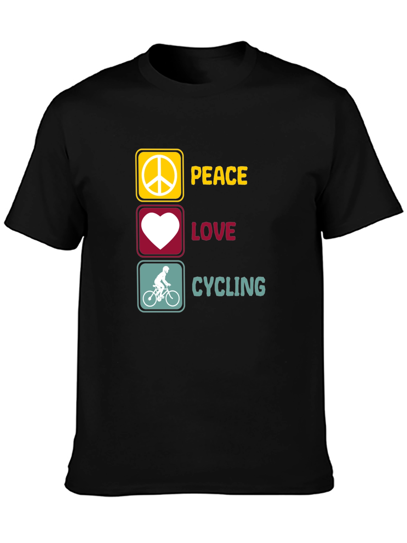 Peace Love Cycling Graphic T-Shirt - Black