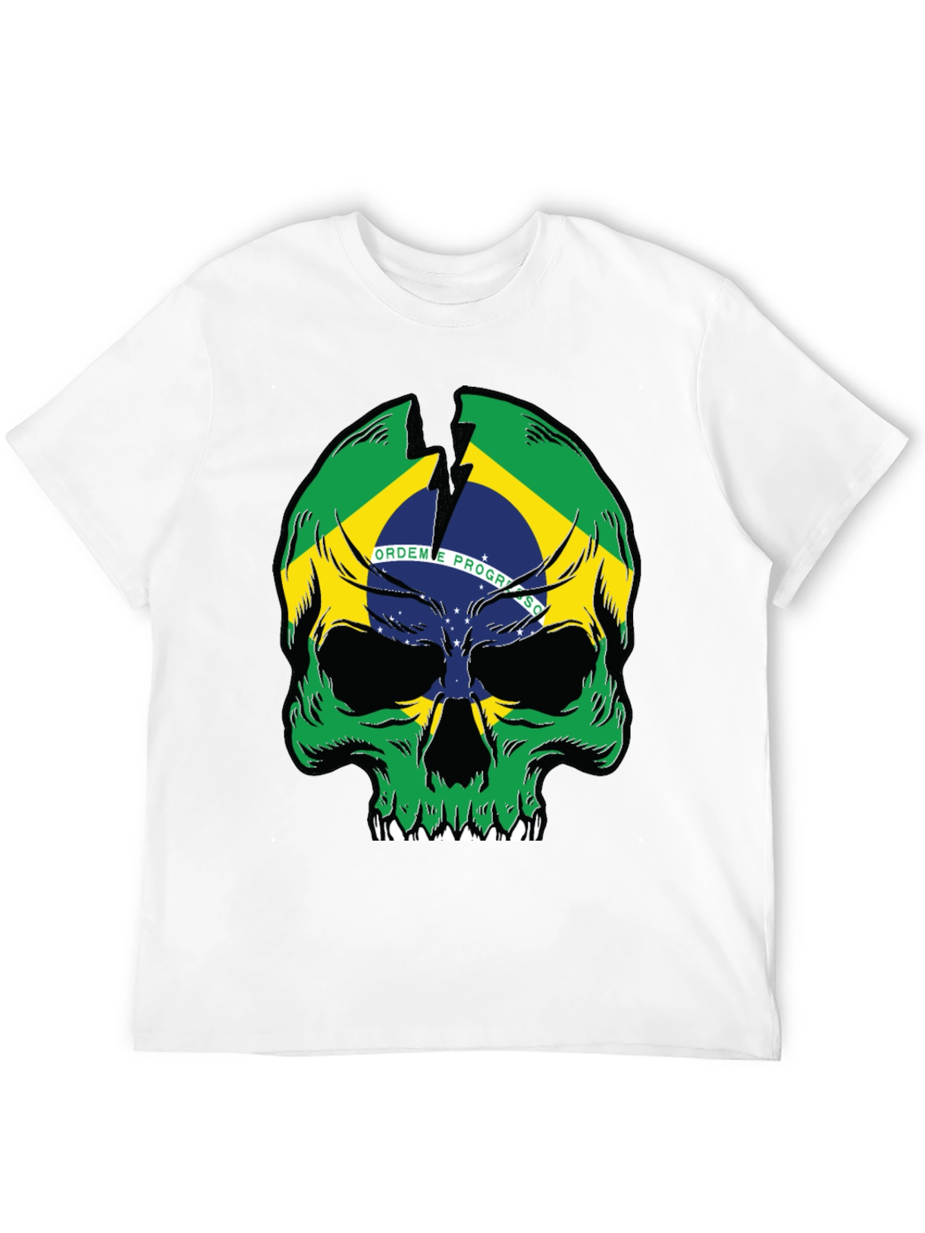Brazil Flag Skull Graphic T-Shirt - Black