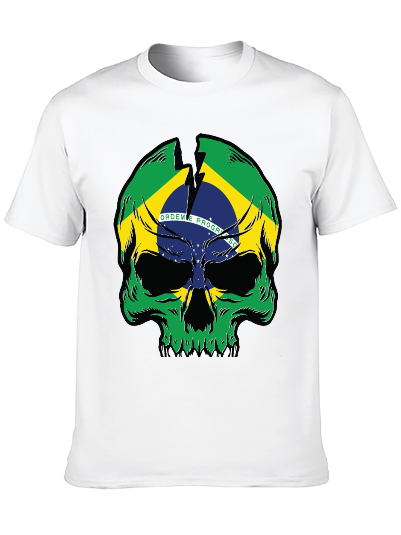 Brazil Flag Skull Graphic T-Shirt - Black