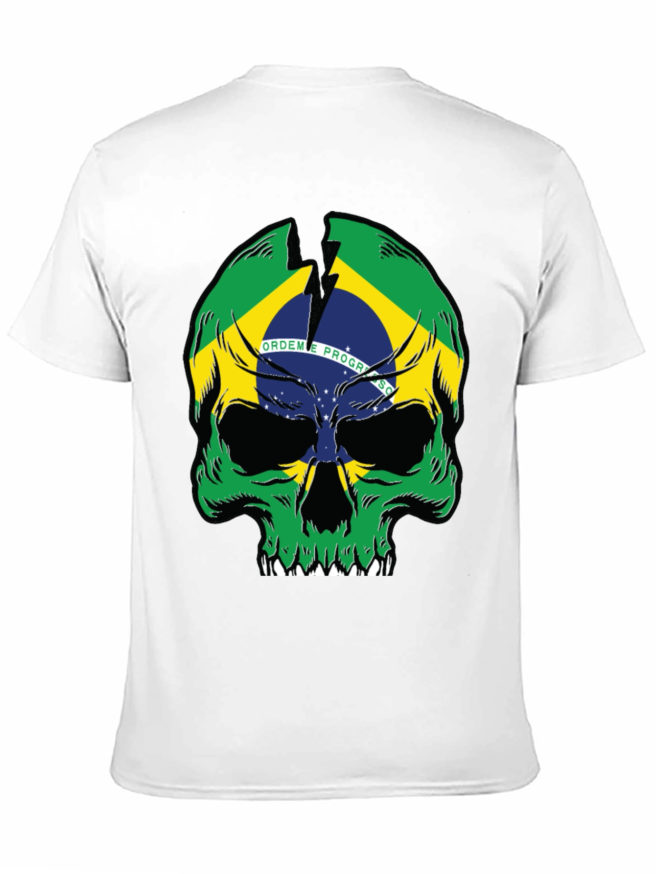 Brazil Flag Skull Graphic T-Shirt - Black