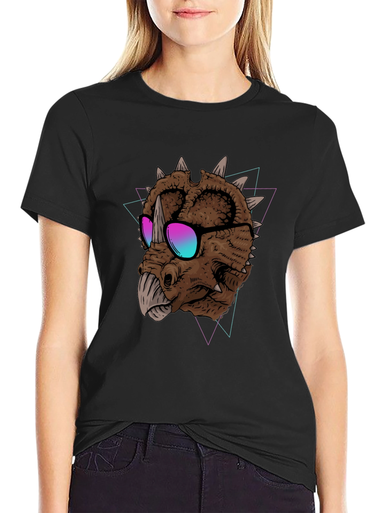 Cool Triceratops Graphic Tee - Black T-Shirt
