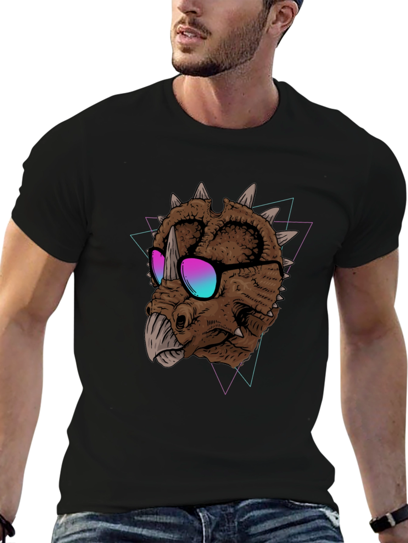 Cool Triceratops Graphic Tee - Black T-Shirt