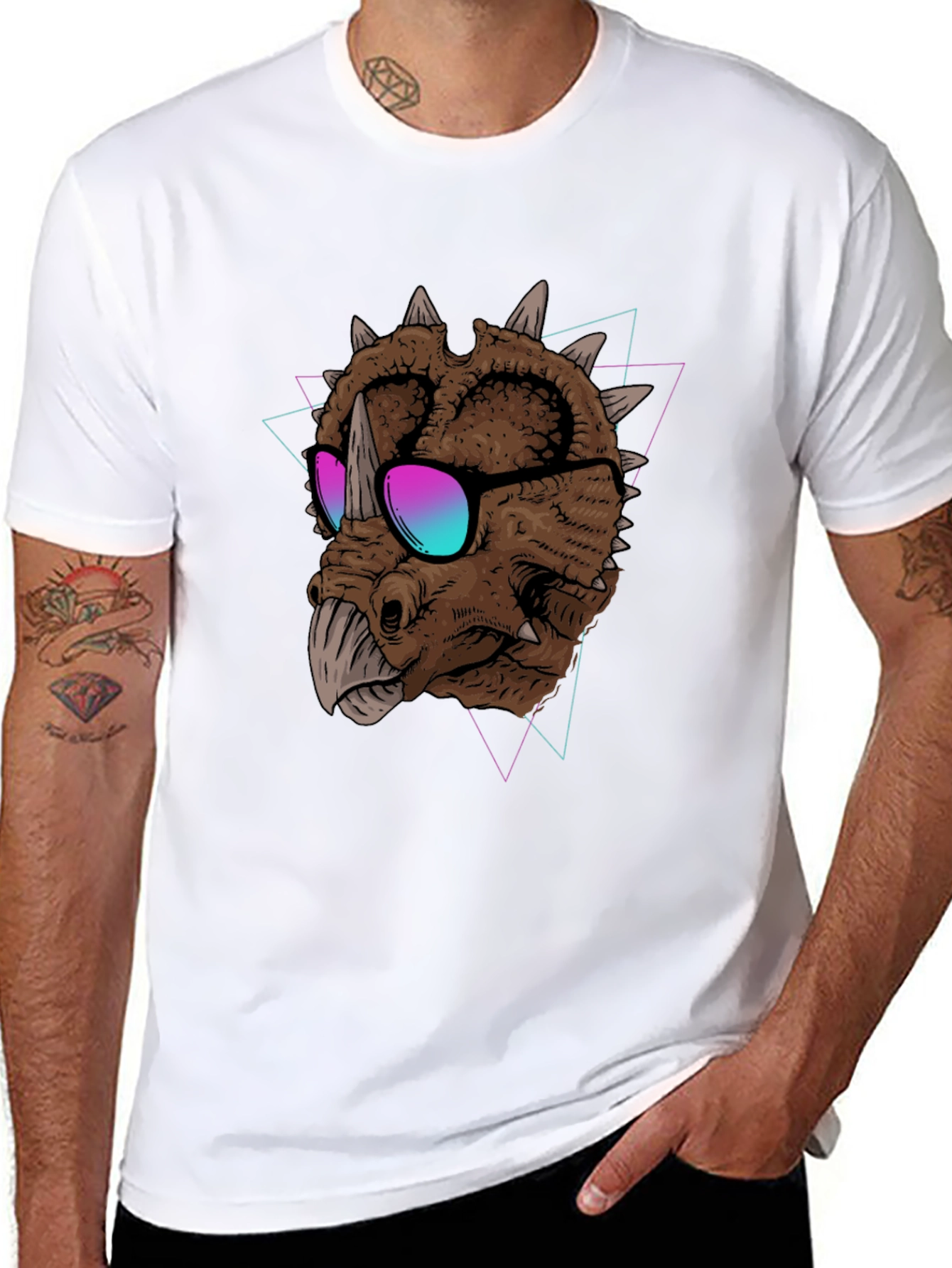 Cool Triceratops Graphic Tee - Black T-Shirt