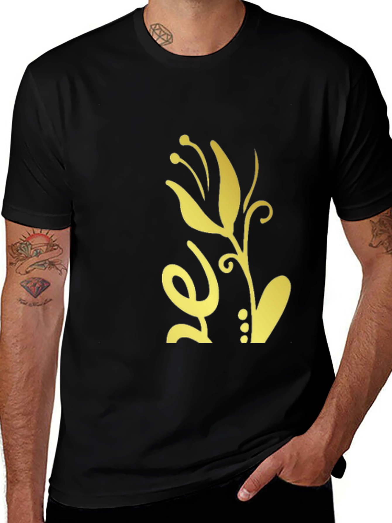 Mens Black T-Shirt with Floral Design