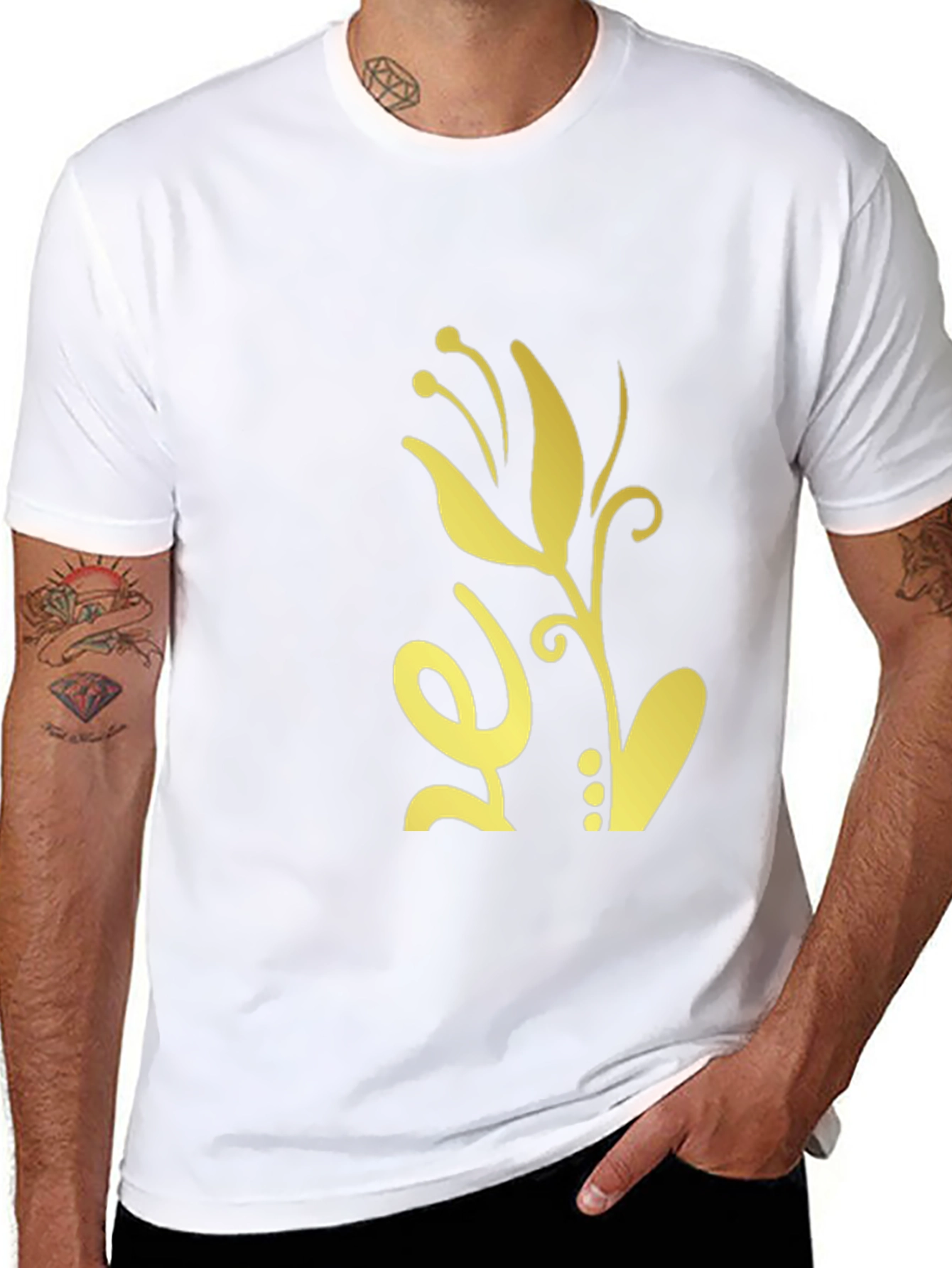 Mens Black T-Shirt with Floral Design