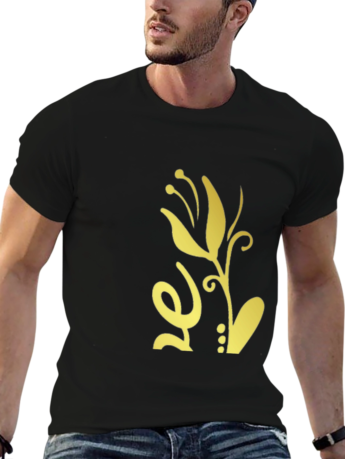 Mens Black T-Shirt with Floral Design