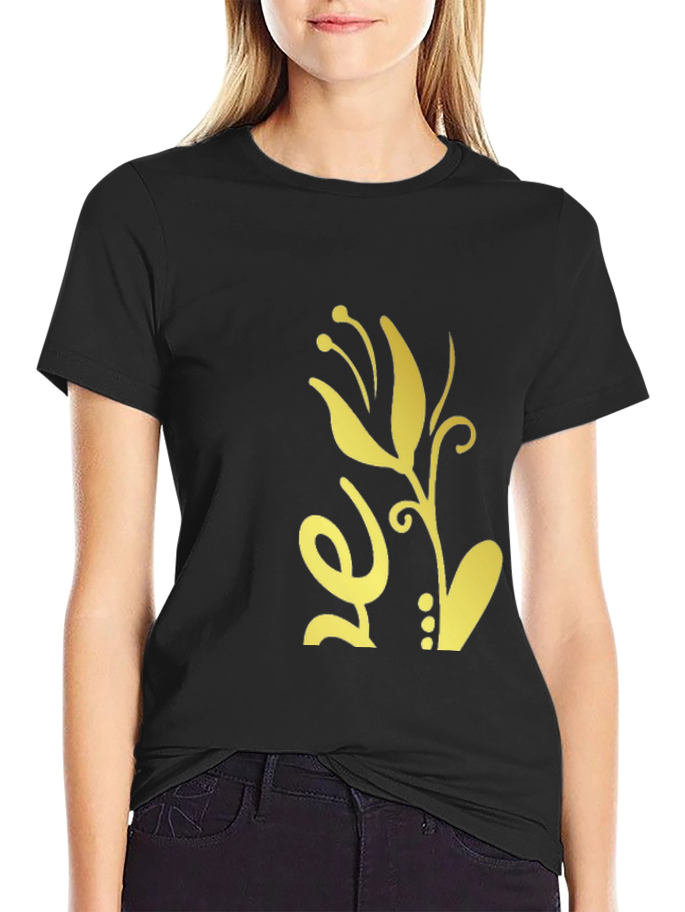 Mens Black T-Shirt with Floral Design