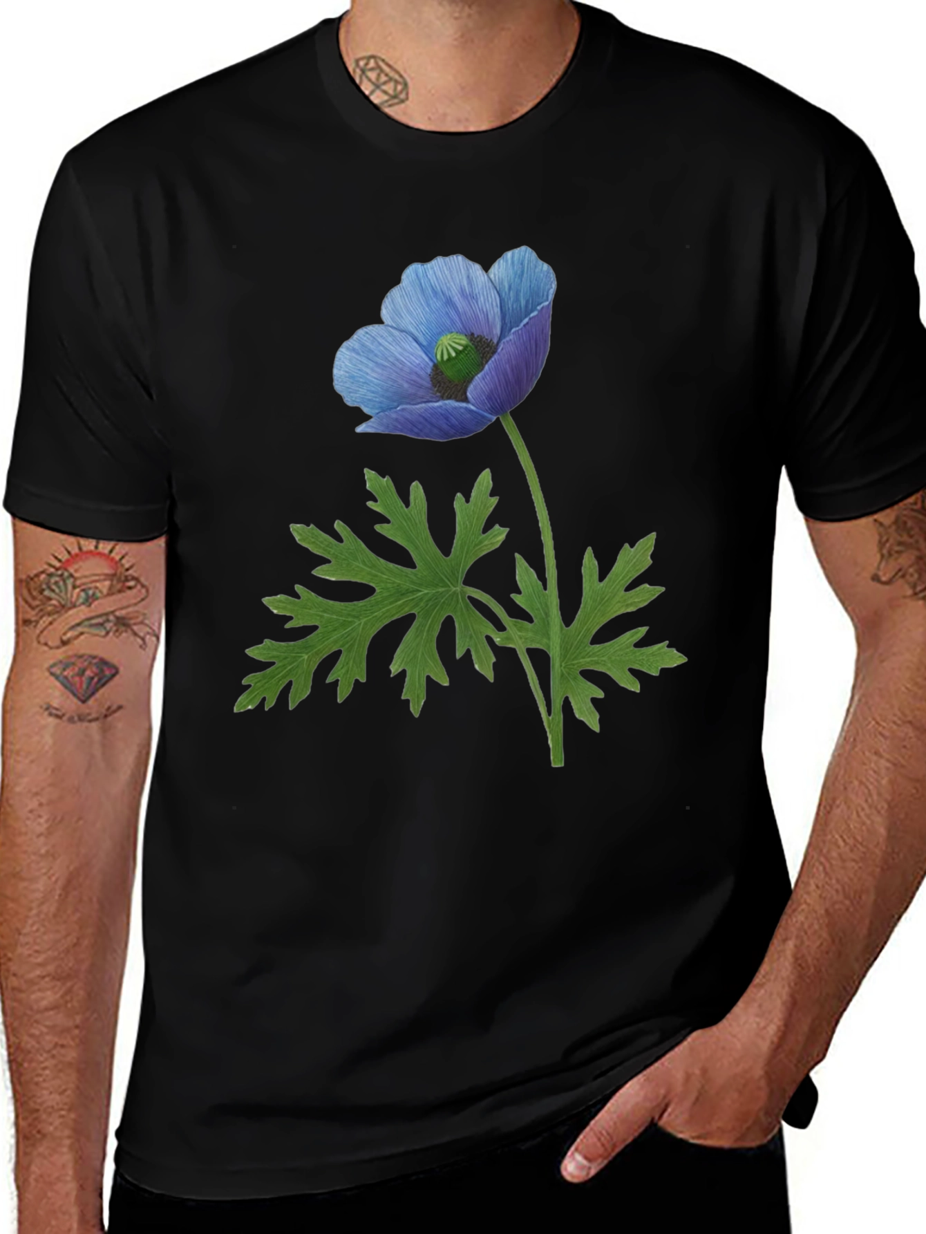 Blue Poppy Flower Graphic T-Shirt - Nature Inspired Tee