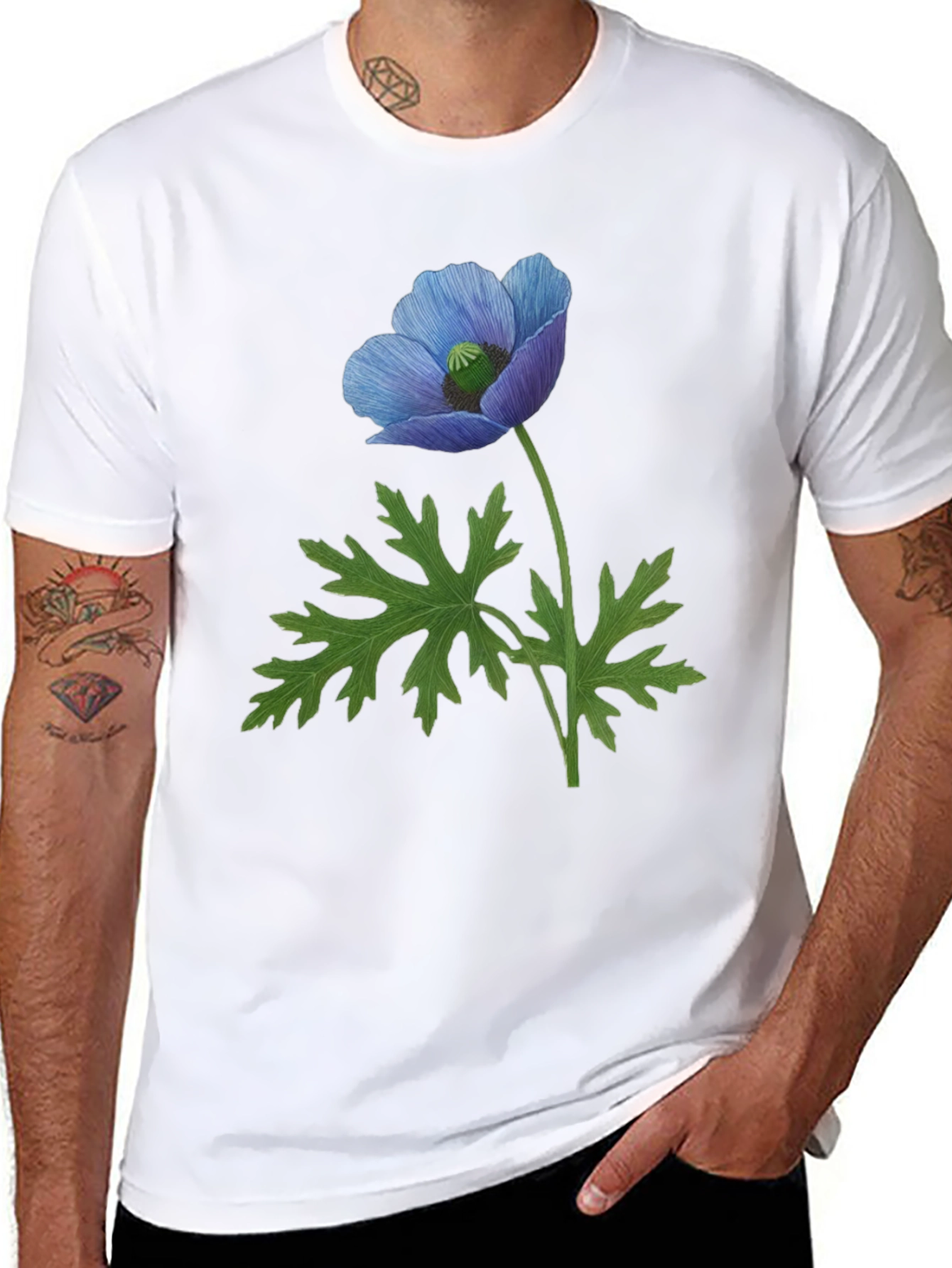 Blue Poppy Flower Graphic T-Shirt - Nature Inspired Tee