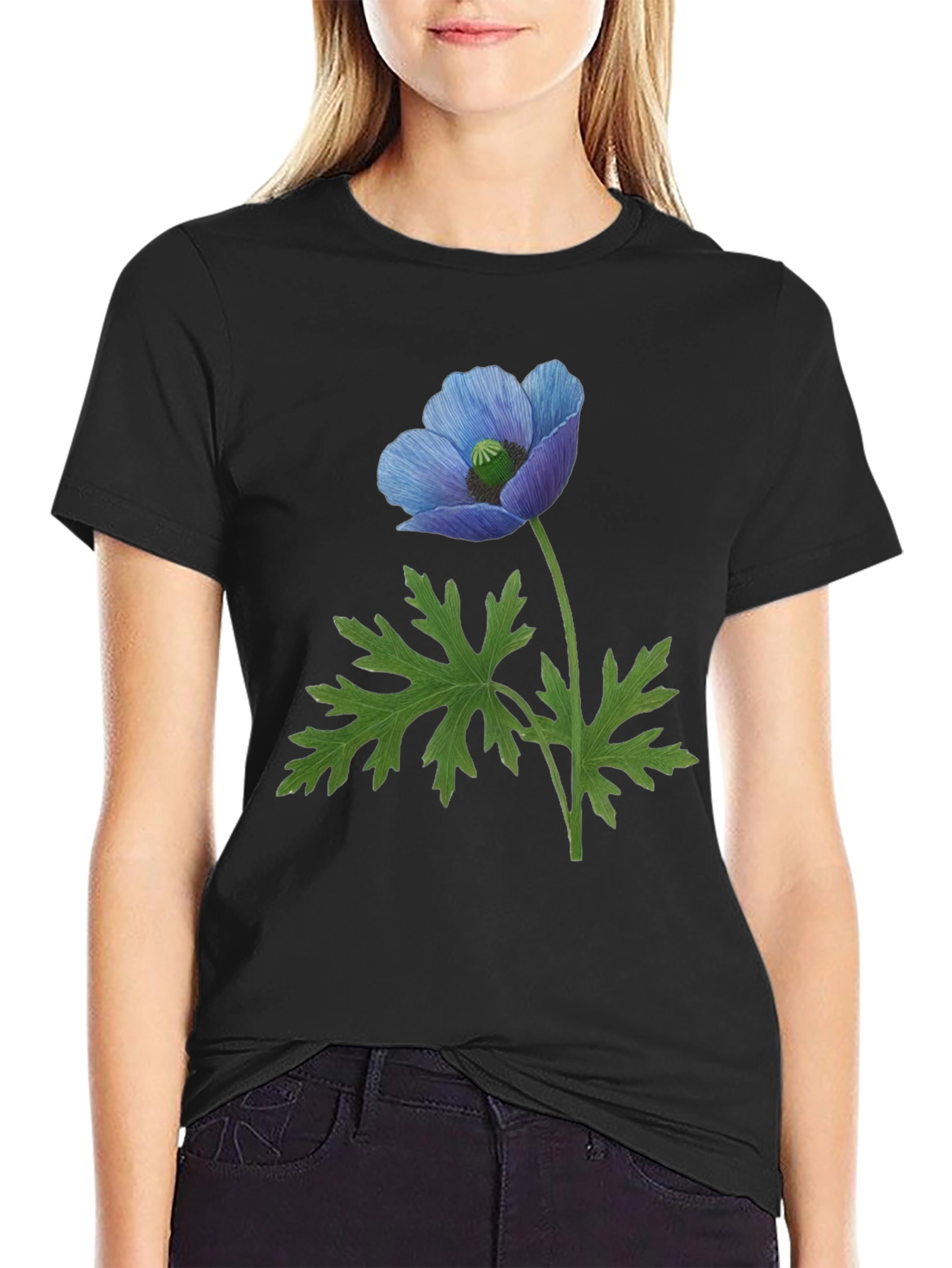 Blue Poppy Flower Graphic T-Shirt - Nature Inspired Tee