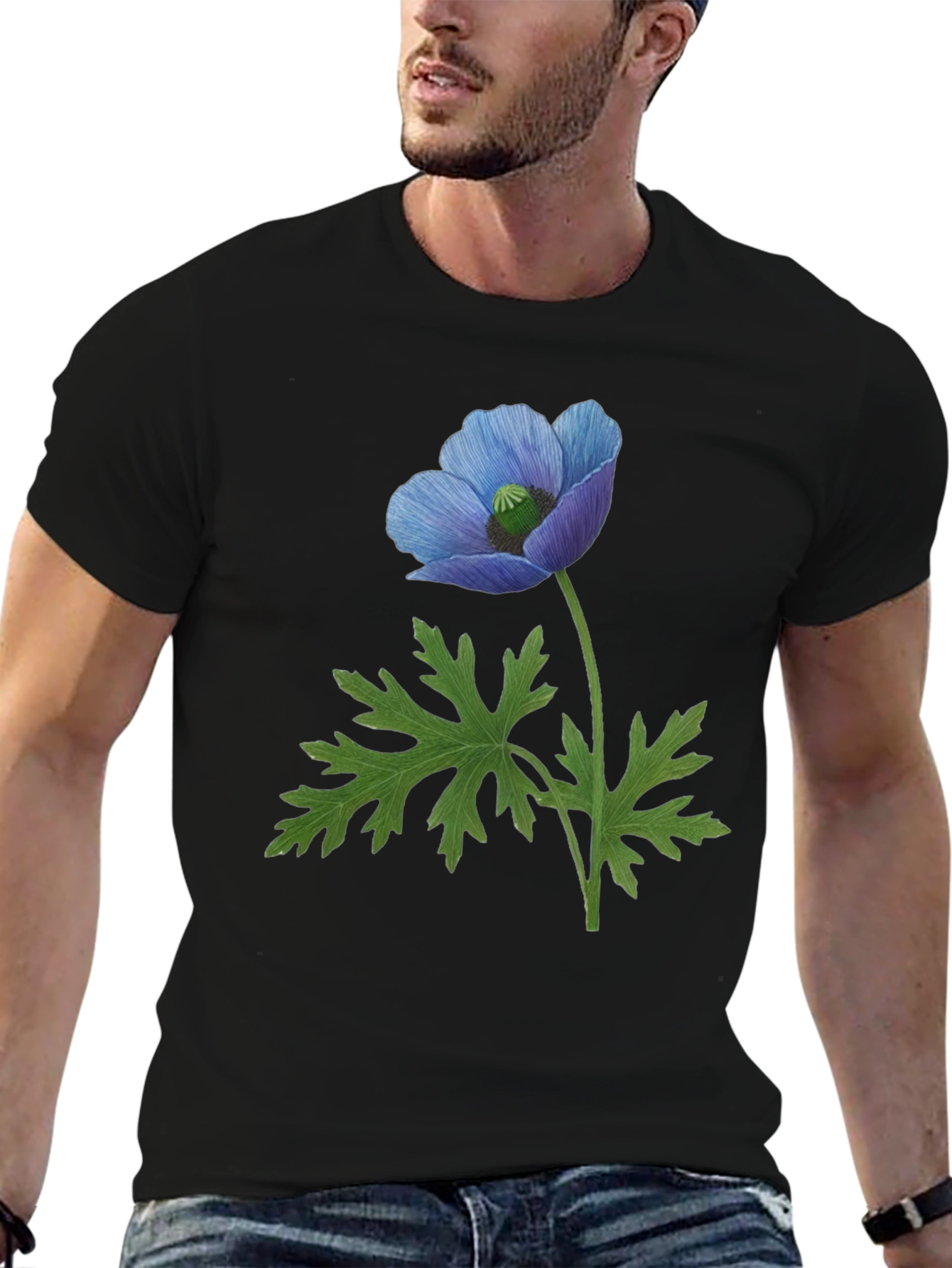 Blue Poppy Flower Graphic T-Shirt - Nature Inspired Tee