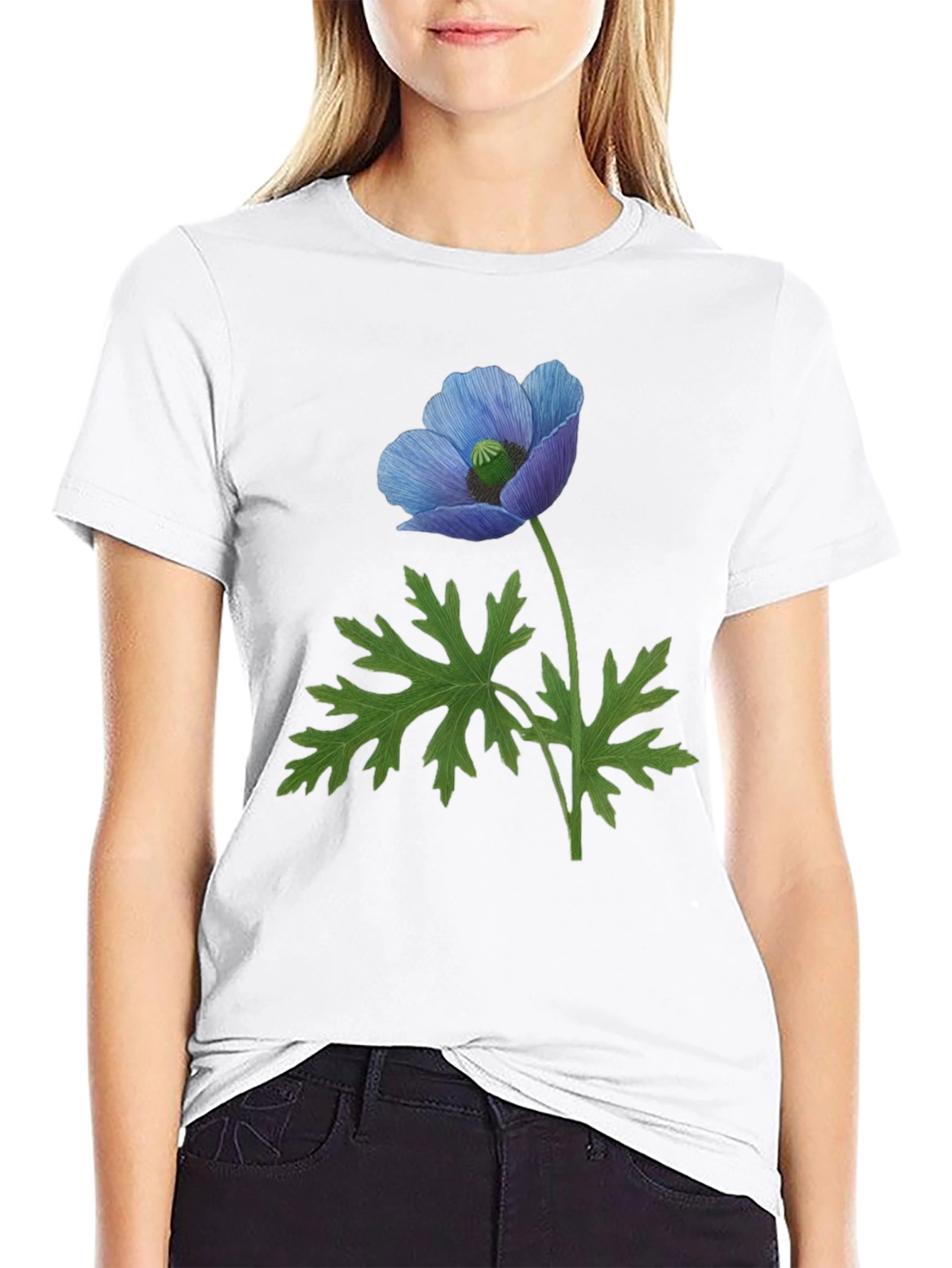 Blue Poppy Flower Graphic T-Shirt - Nature Inspired Tee