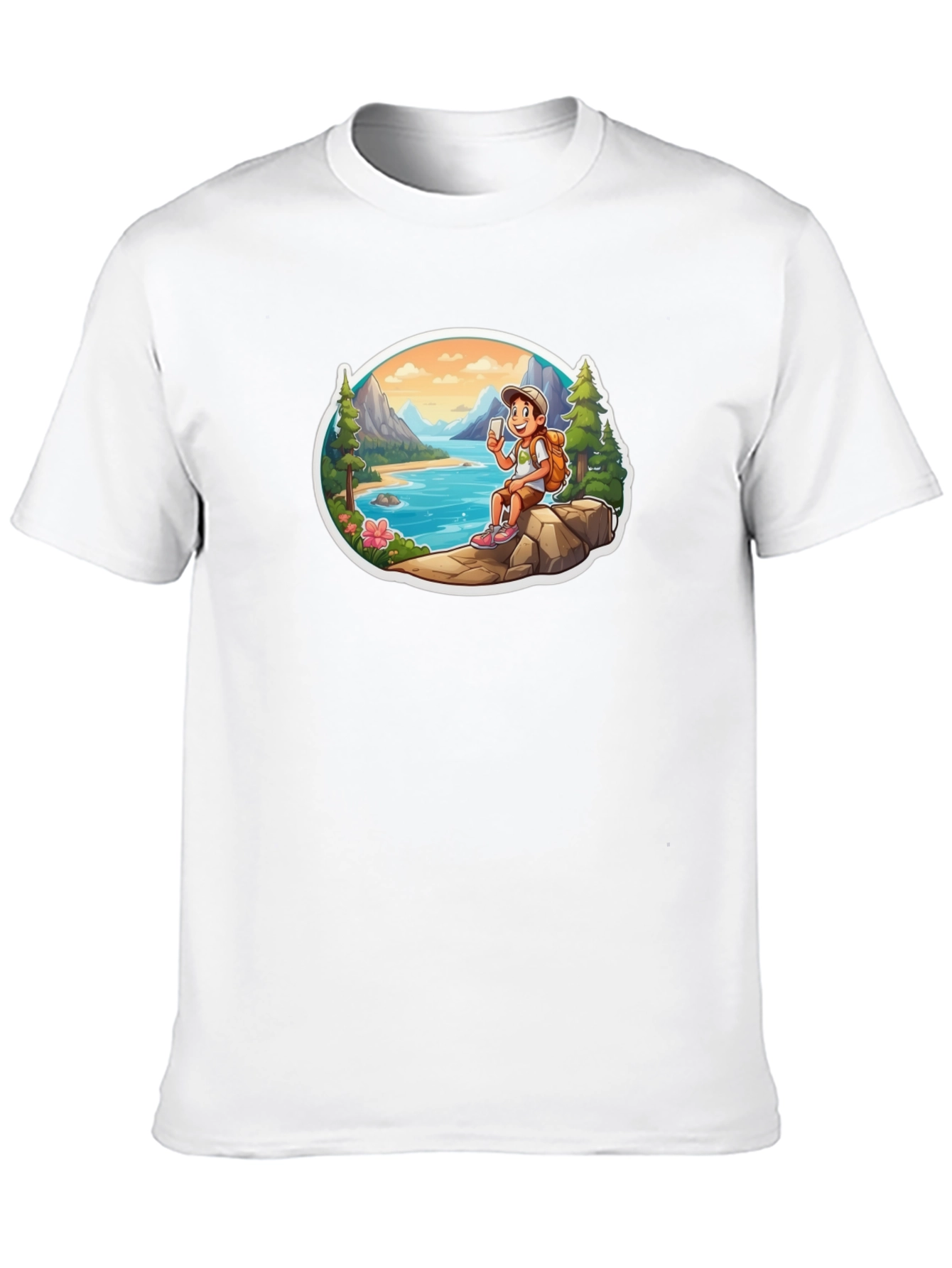 Cartoon Hiker Graphic Tee - Black T-Shirt