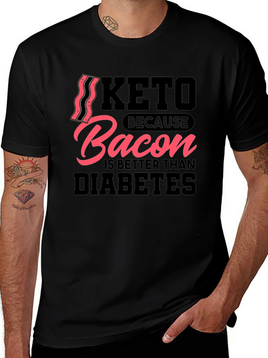 Keto Bacon Diabetes Humor Graphic T-Shirt