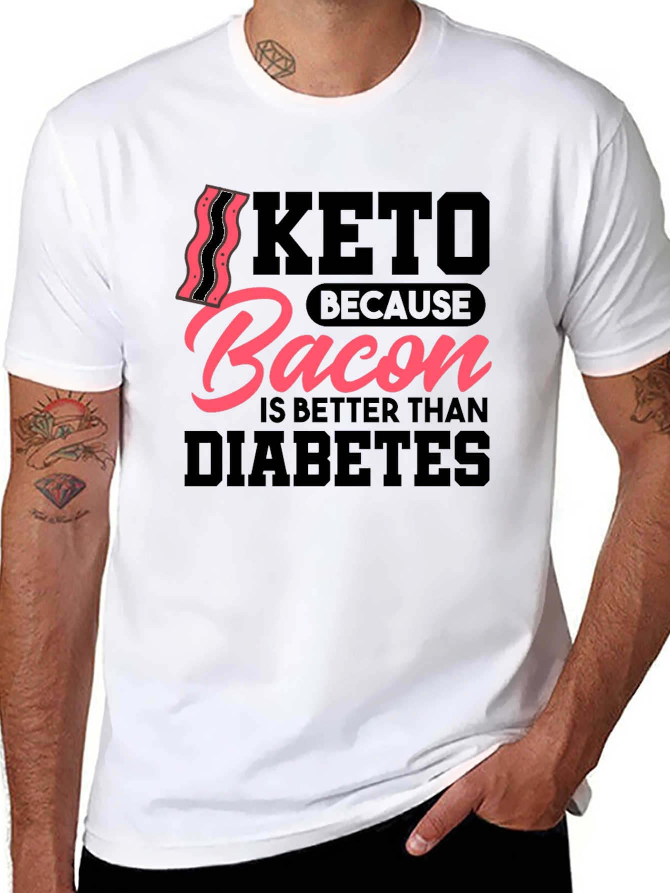 Keto Bacon Diabetes Humor Graphic T-Shirt