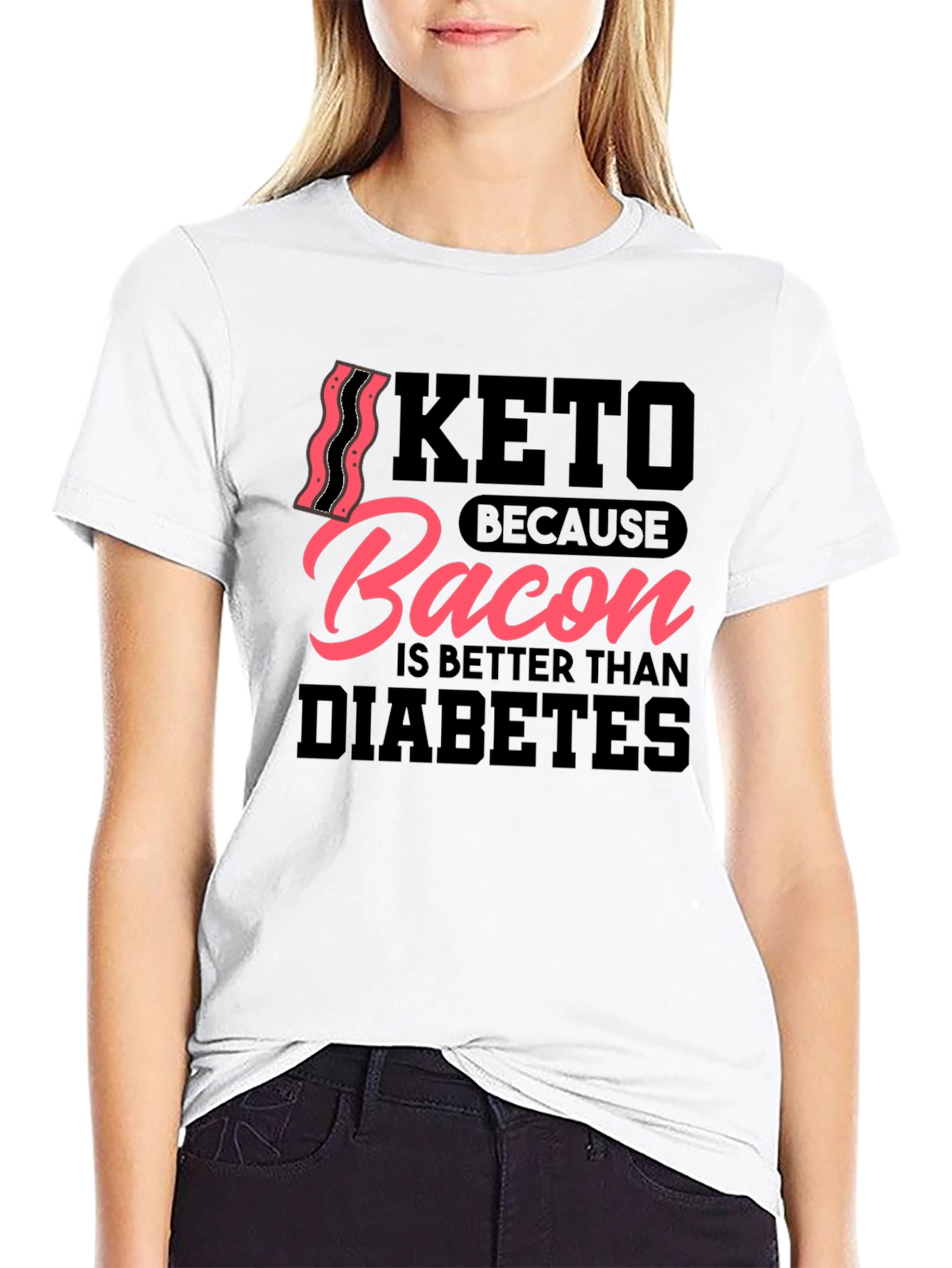 Keto Bacon Diabetes Humor Graphic T-Shirt
