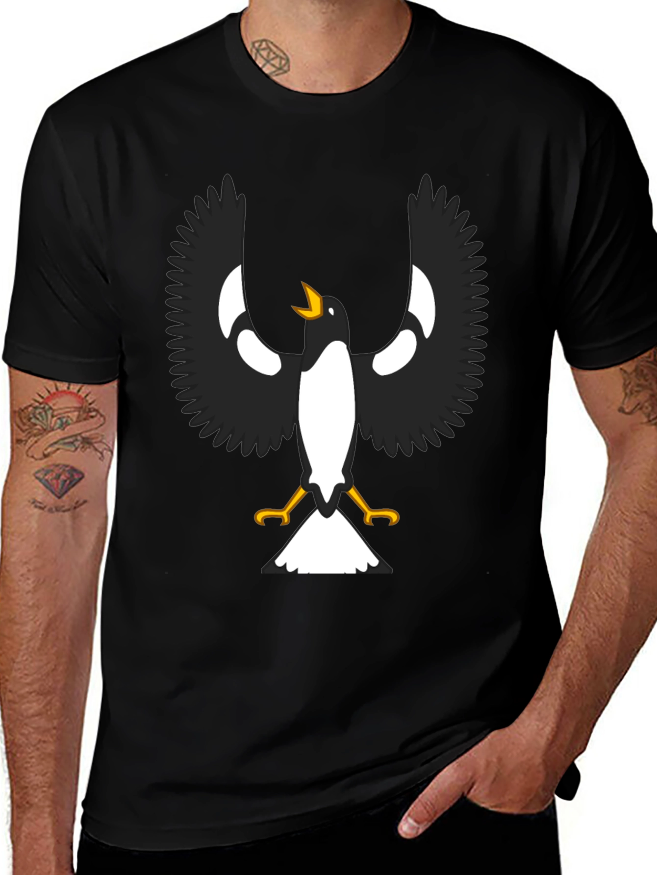 Black T-Shirt with Magpie Graphic