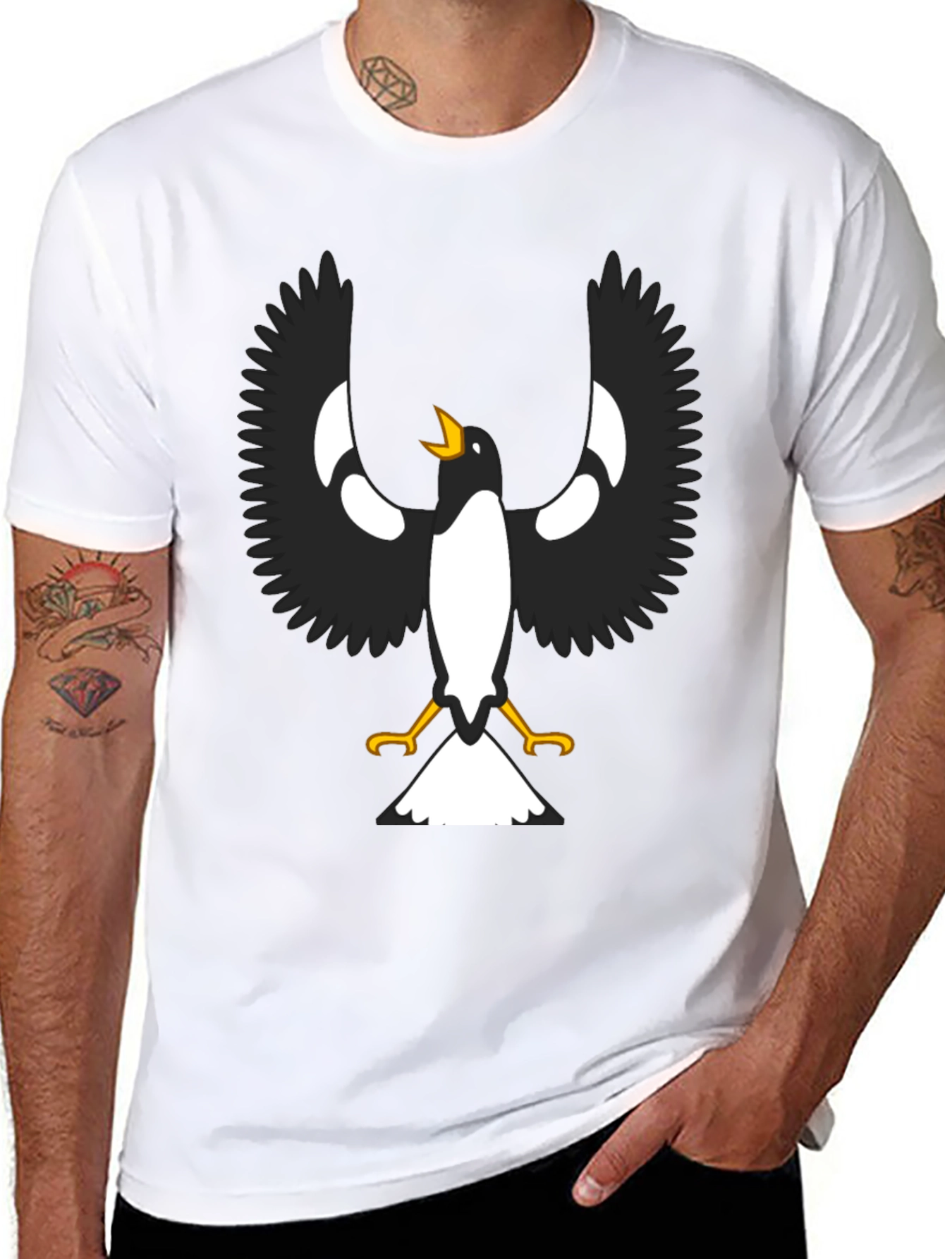Black T-Shirt with Magpie Graphic
