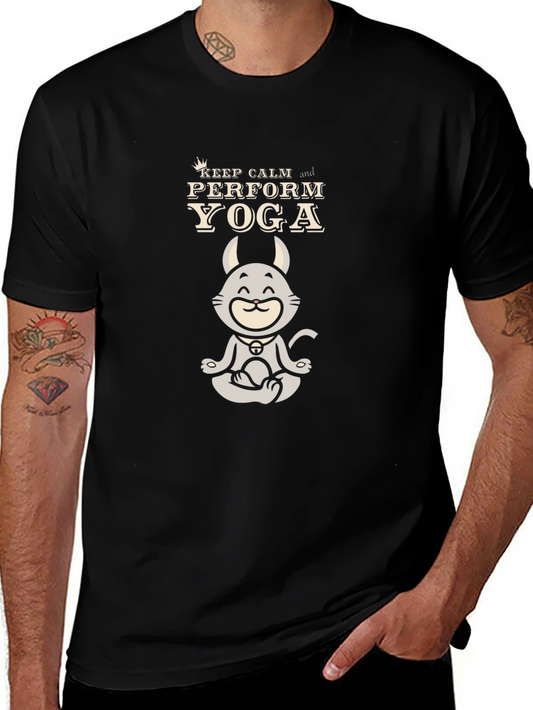 Keep Calm Yoga T-Shirt - Meditating Cat Graphic Tee