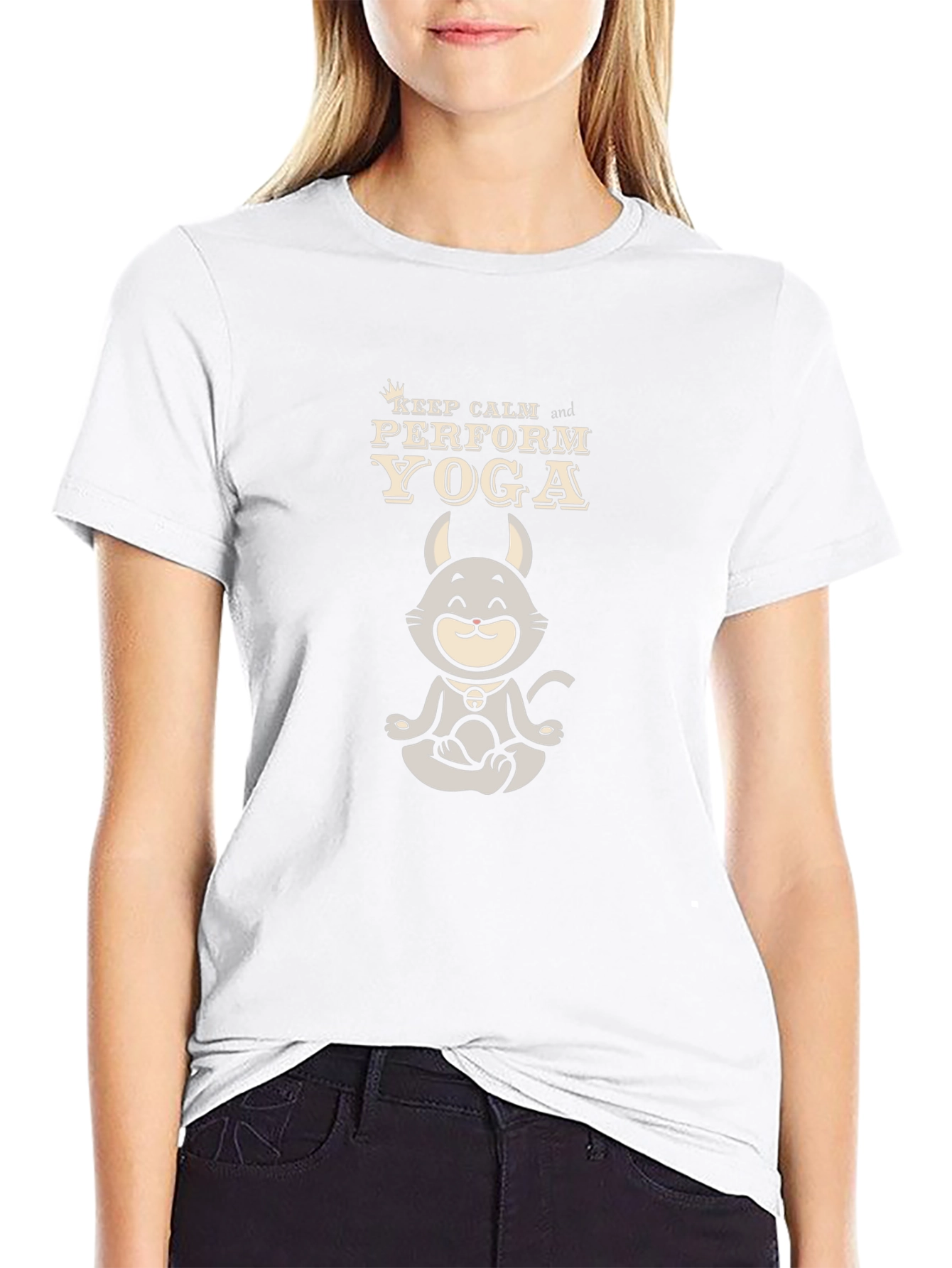 Keep Calm Yoga T-Shirt - Meditating Cat Graphic Tee