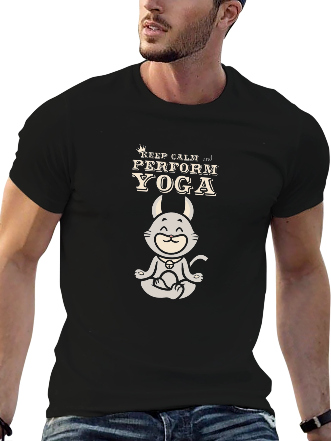 Keep Calm Yoga T-Shirt - Meditating Cat Graphic Tee
