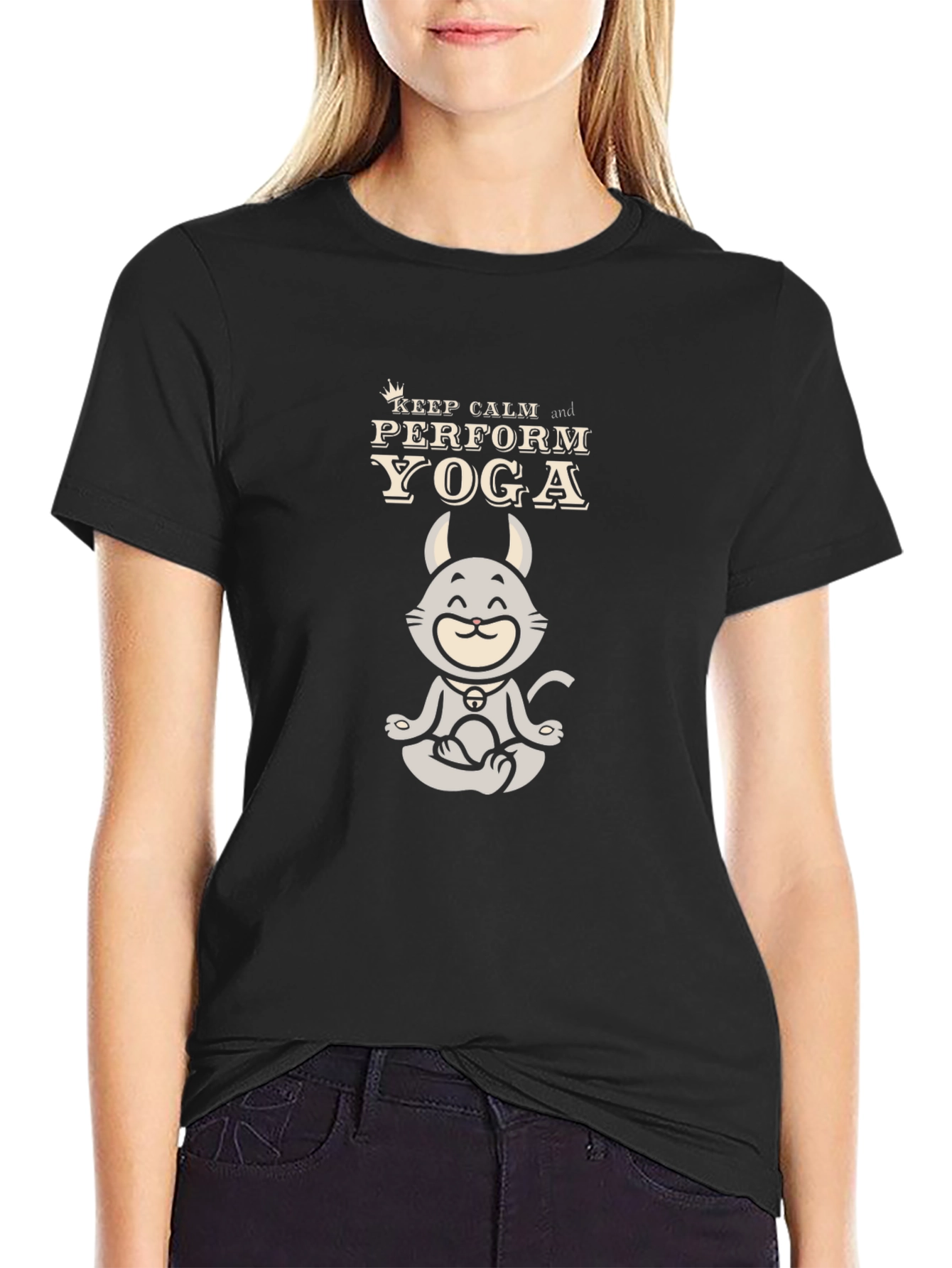 Keep Calm Yoga T-Shirt - Meditating Cat Graphic Tee