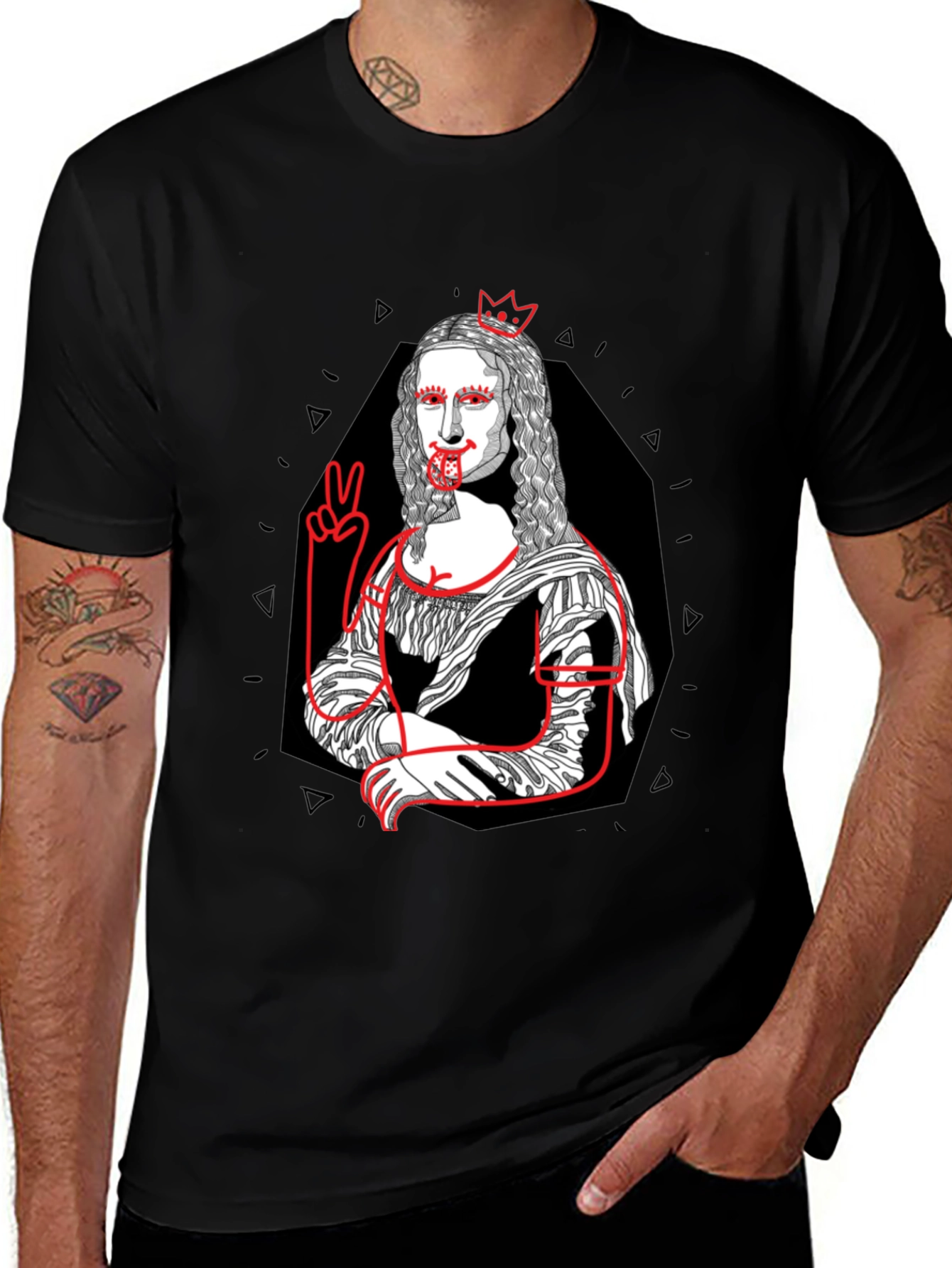 Mona Lisa Graphic Print T-Shirt - Black Cotton Tee