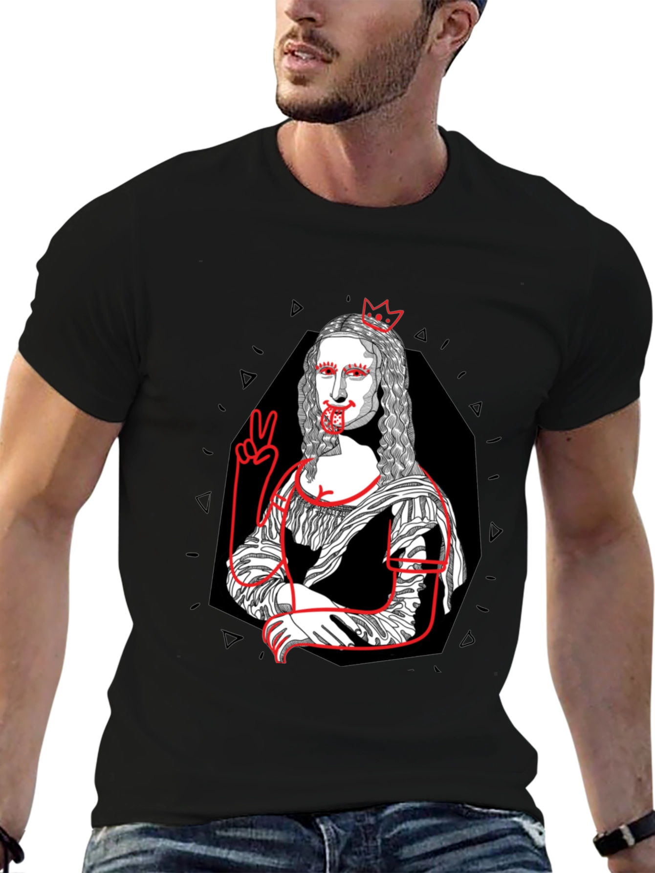 Mona Lisa Graphic Print T-Shirt - Black Cotton Tee