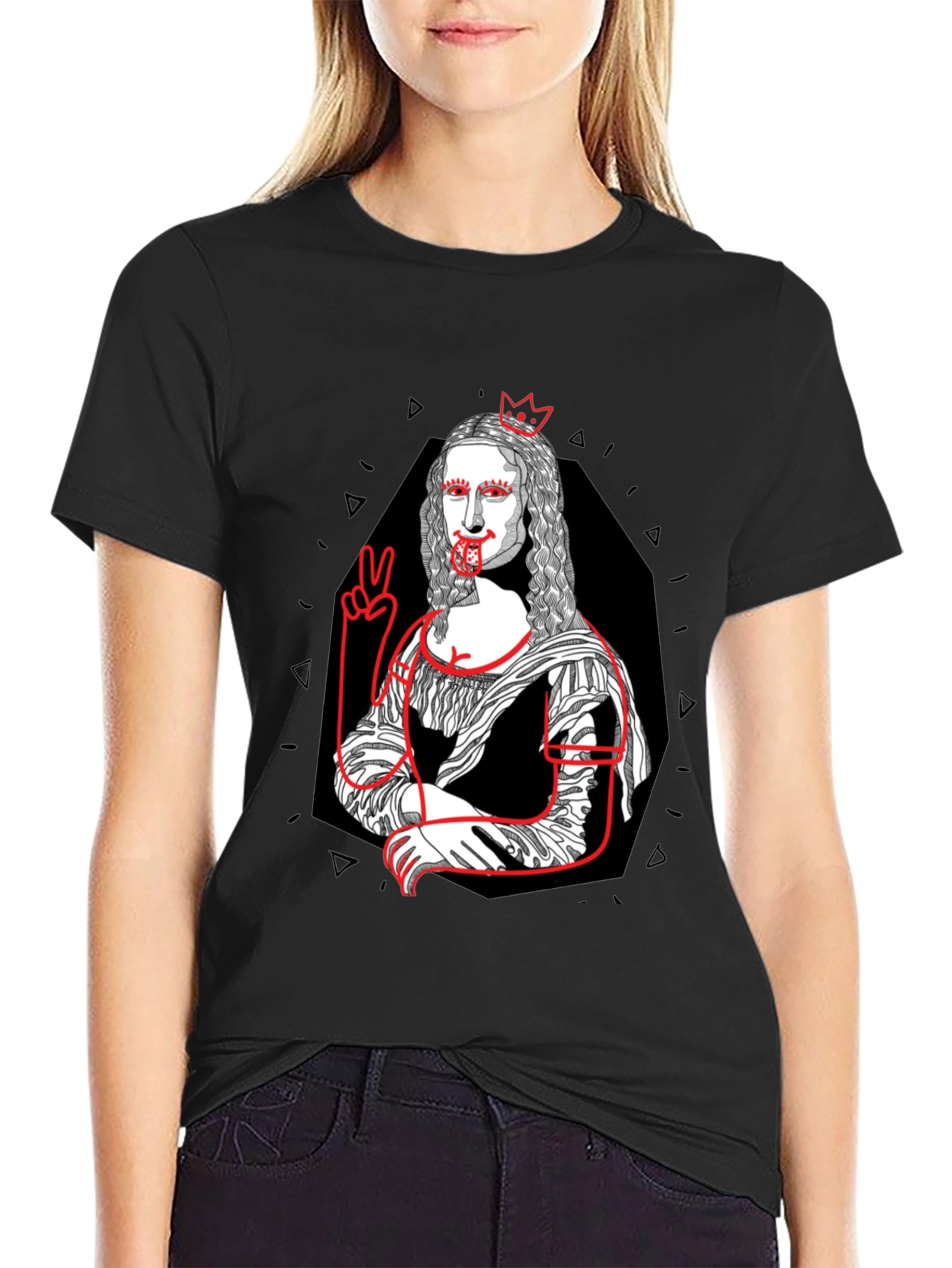 Mona Lisa Graphic Print T-Shirt - Black Cotton Tee