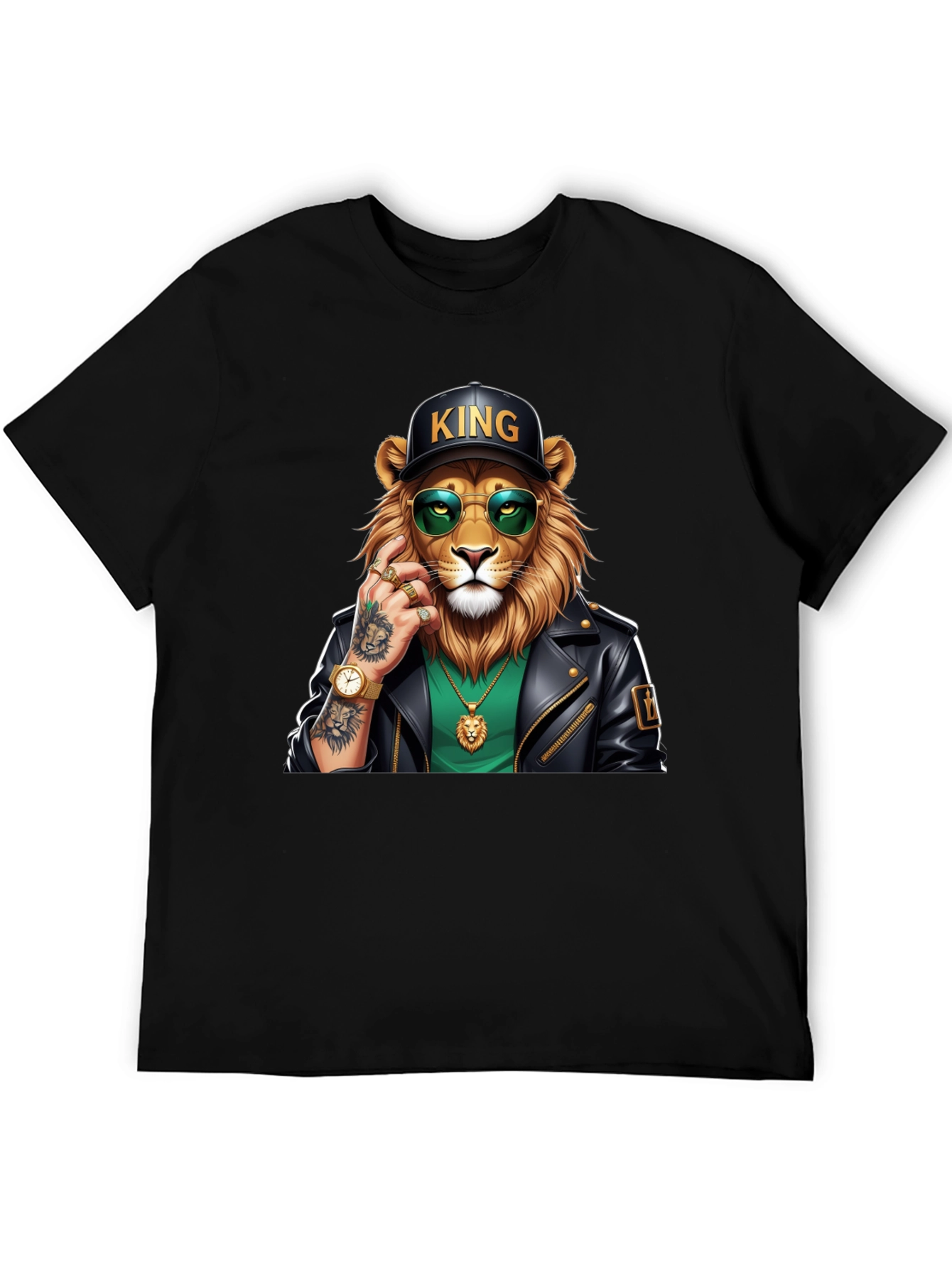 Cool Lion King Graphic Tee - Black
