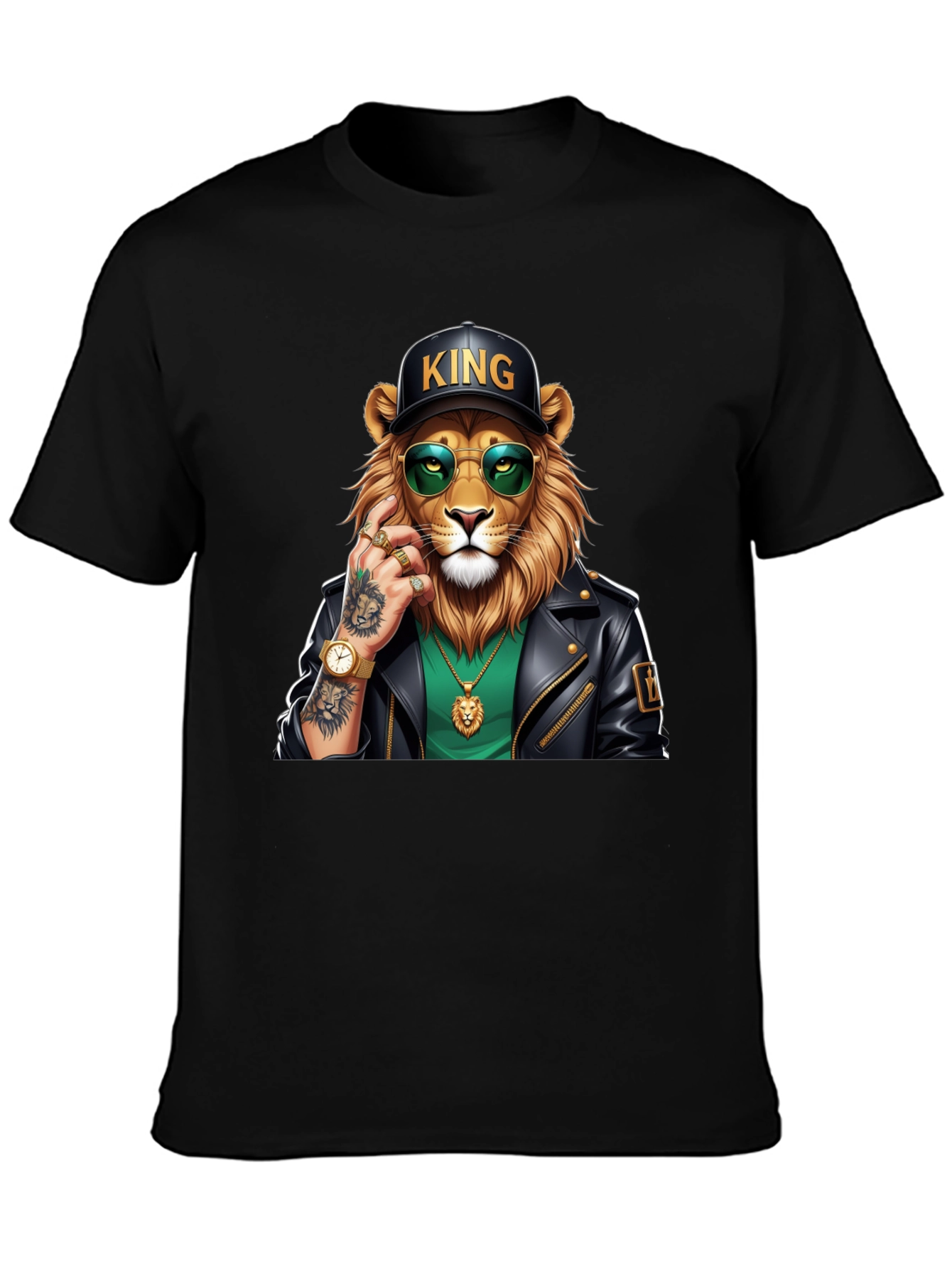 Cool Lion King Graphic Tee - Black