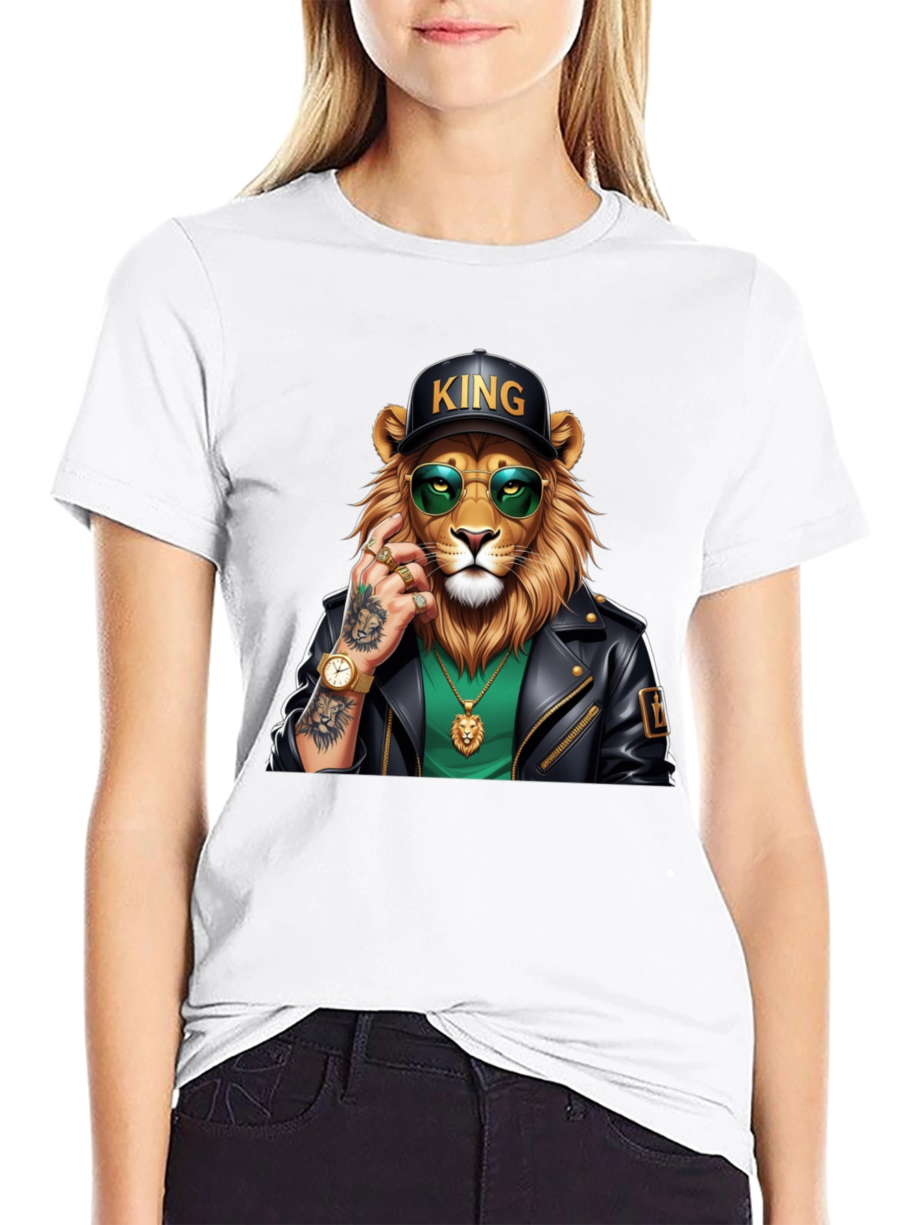 Cool Lion King Graphic Tee - Black