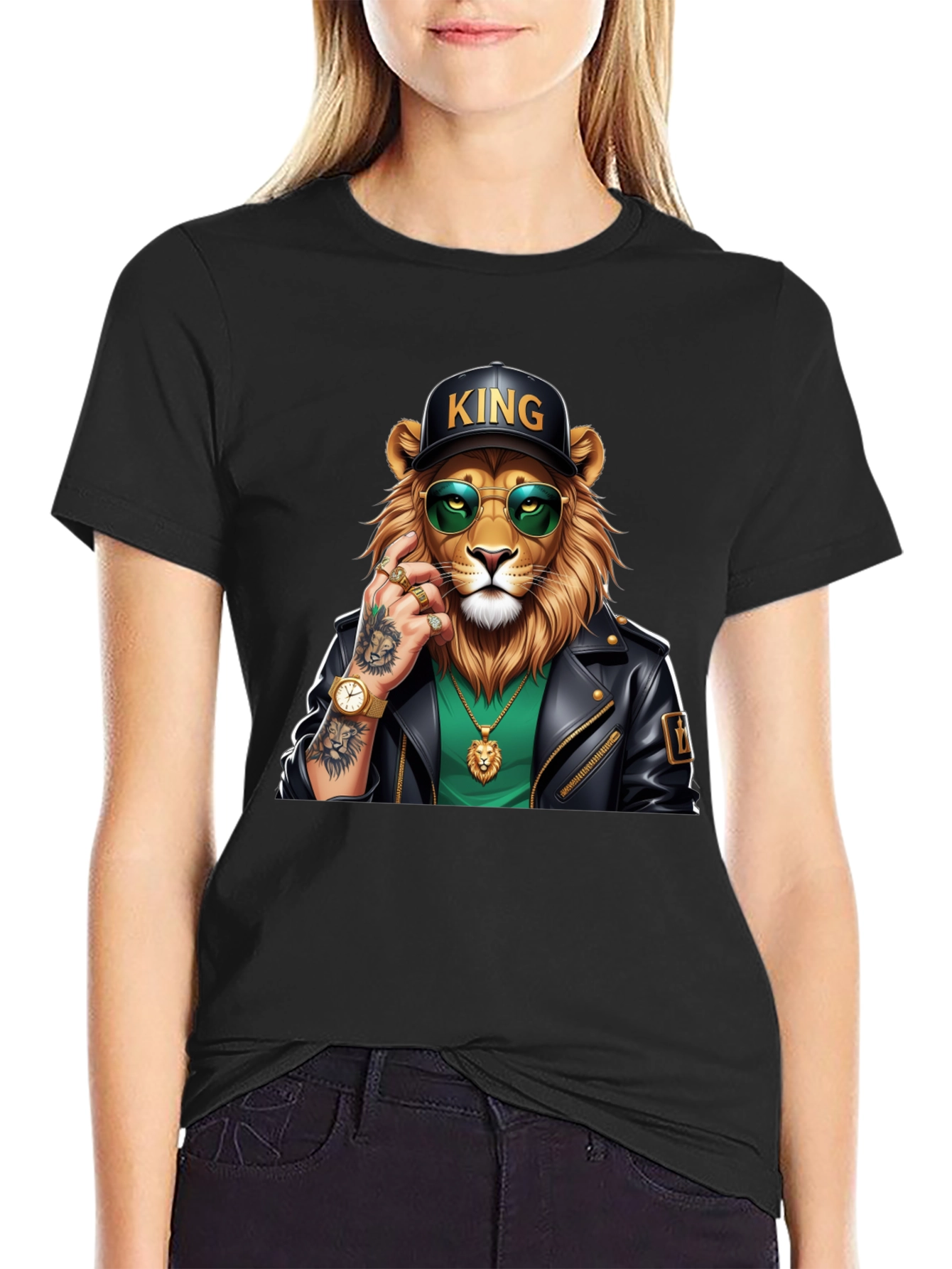 Cool Lion King Graphic Tee - Black