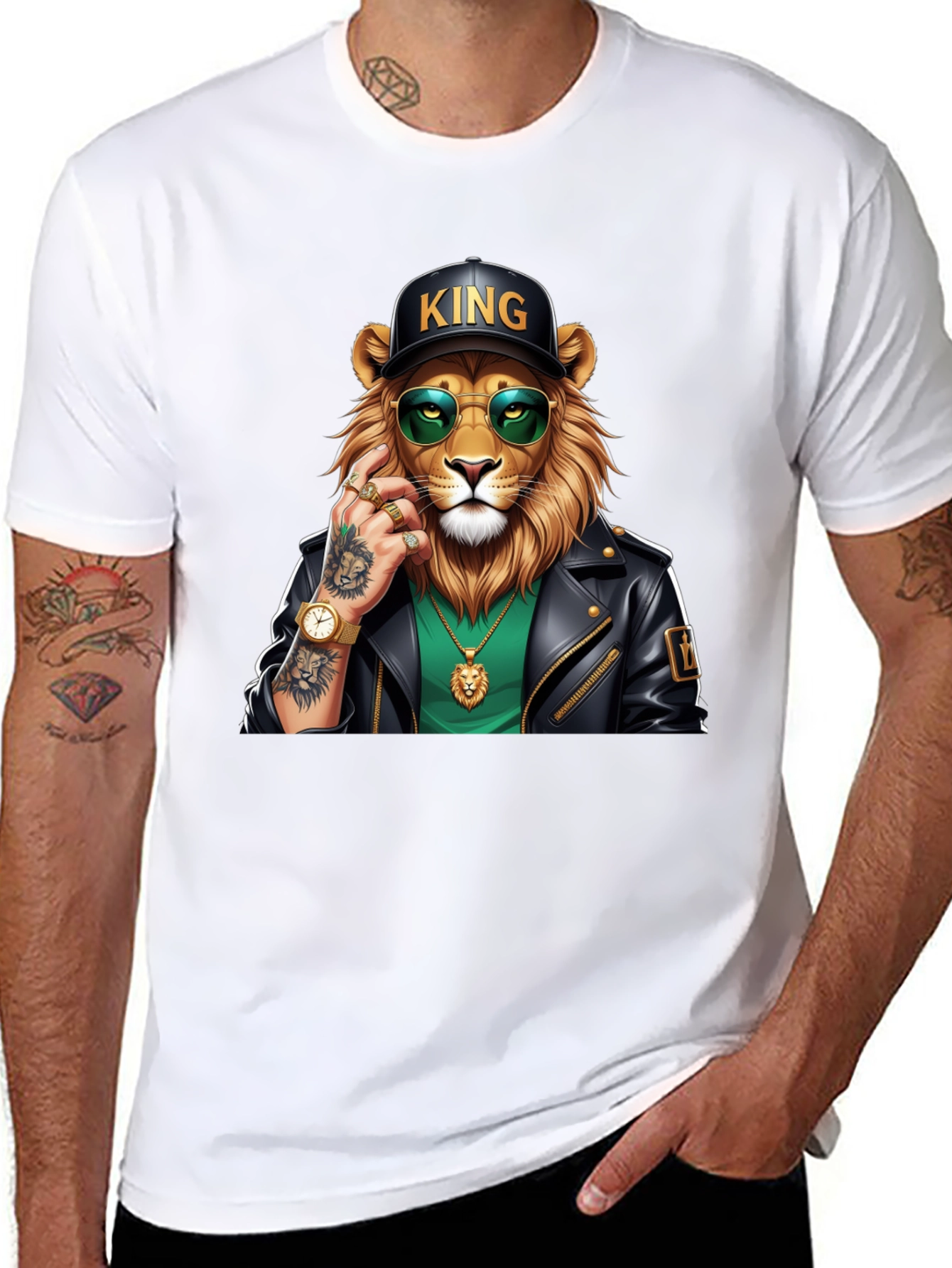 Cool Lion King Graphic Tee - Black