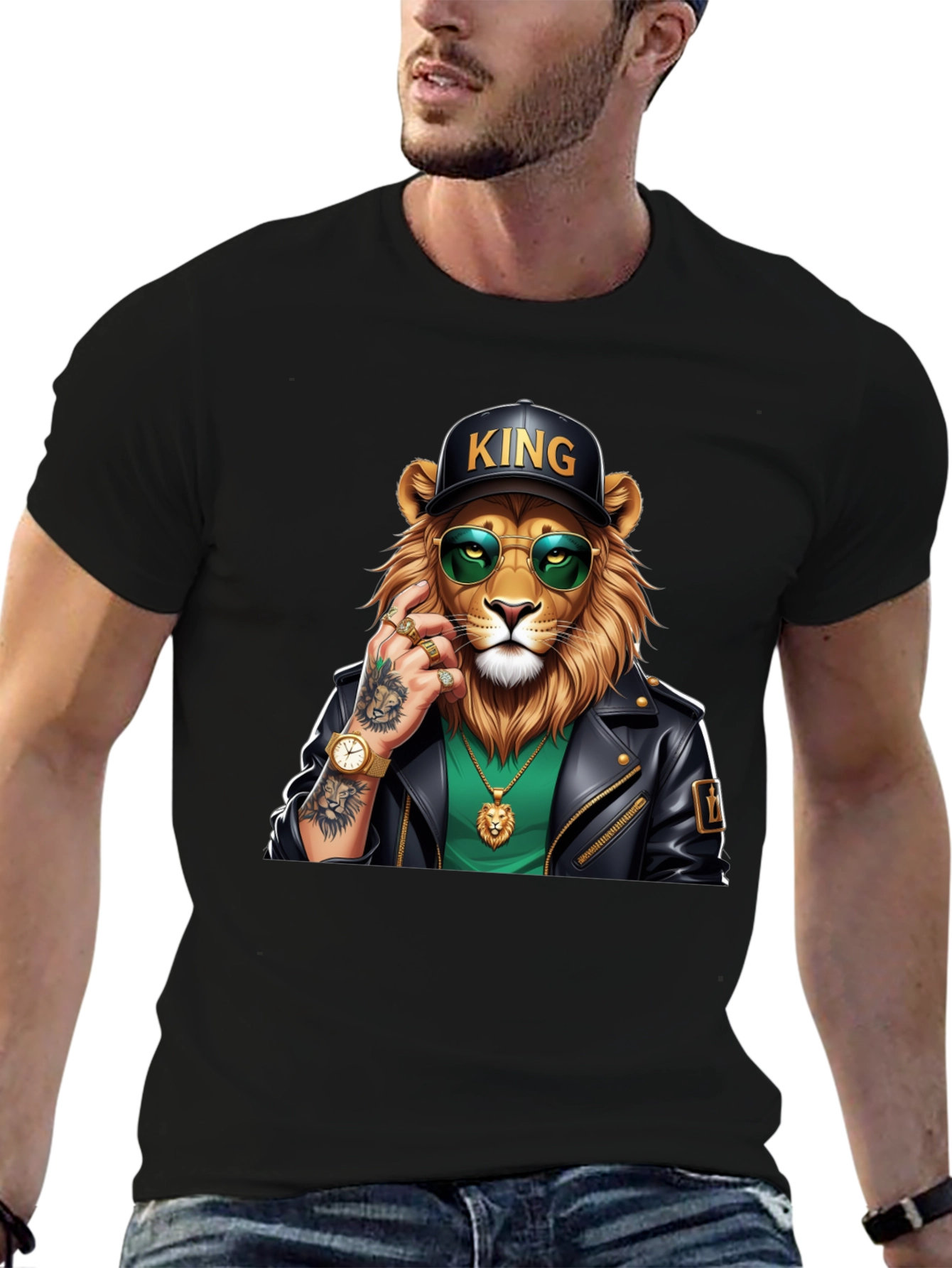 Cool Lion King Graphic Tee - Black