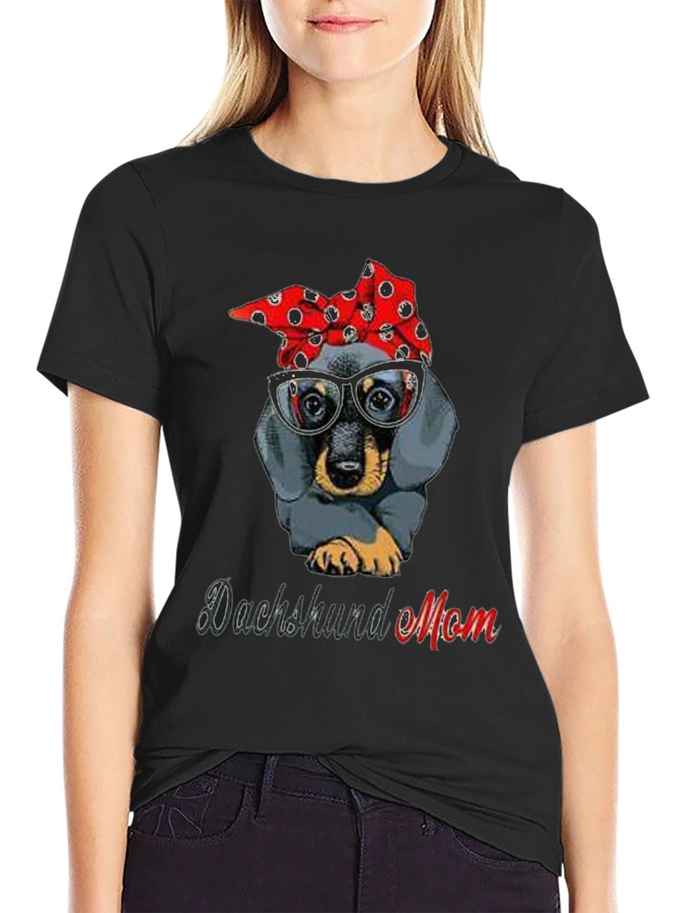 Dachshund Mom T-Shirt: Cute Dog Bandana & Glasses Tee