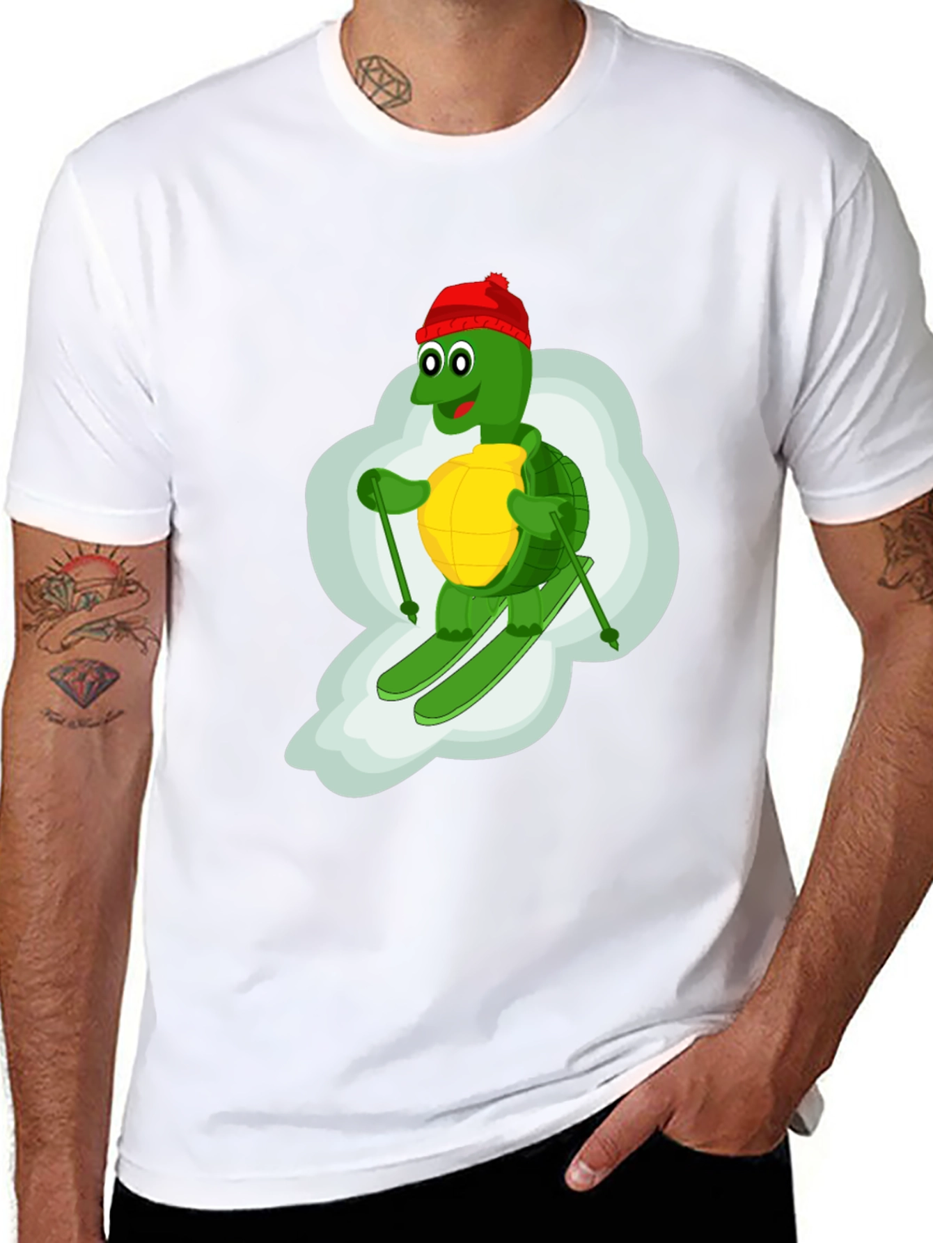 Skiing Turtle T-Shirt - Fun Cartoon Graphic Tee