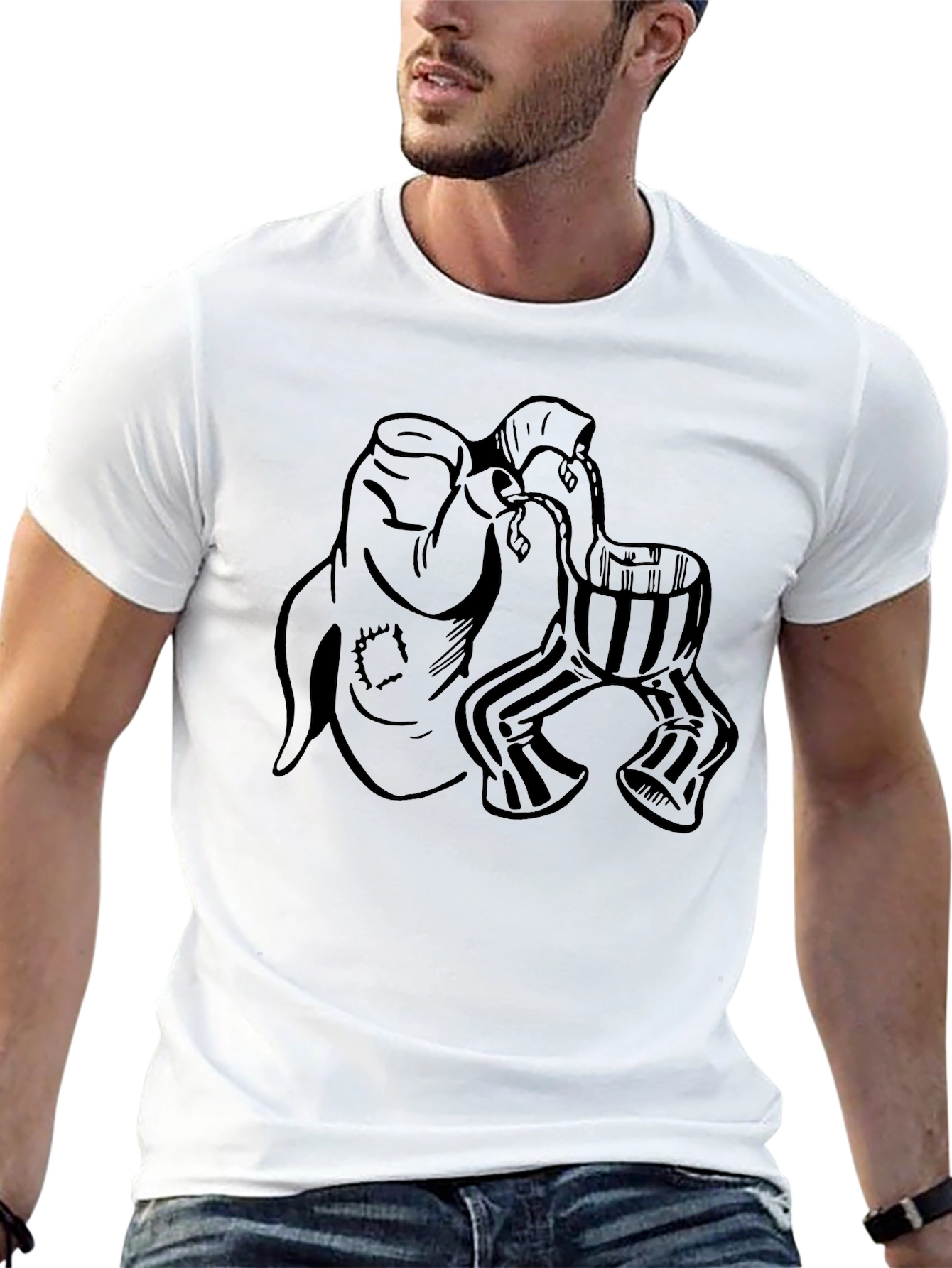 Mens Black Graphic Tee - Funky Character Design
