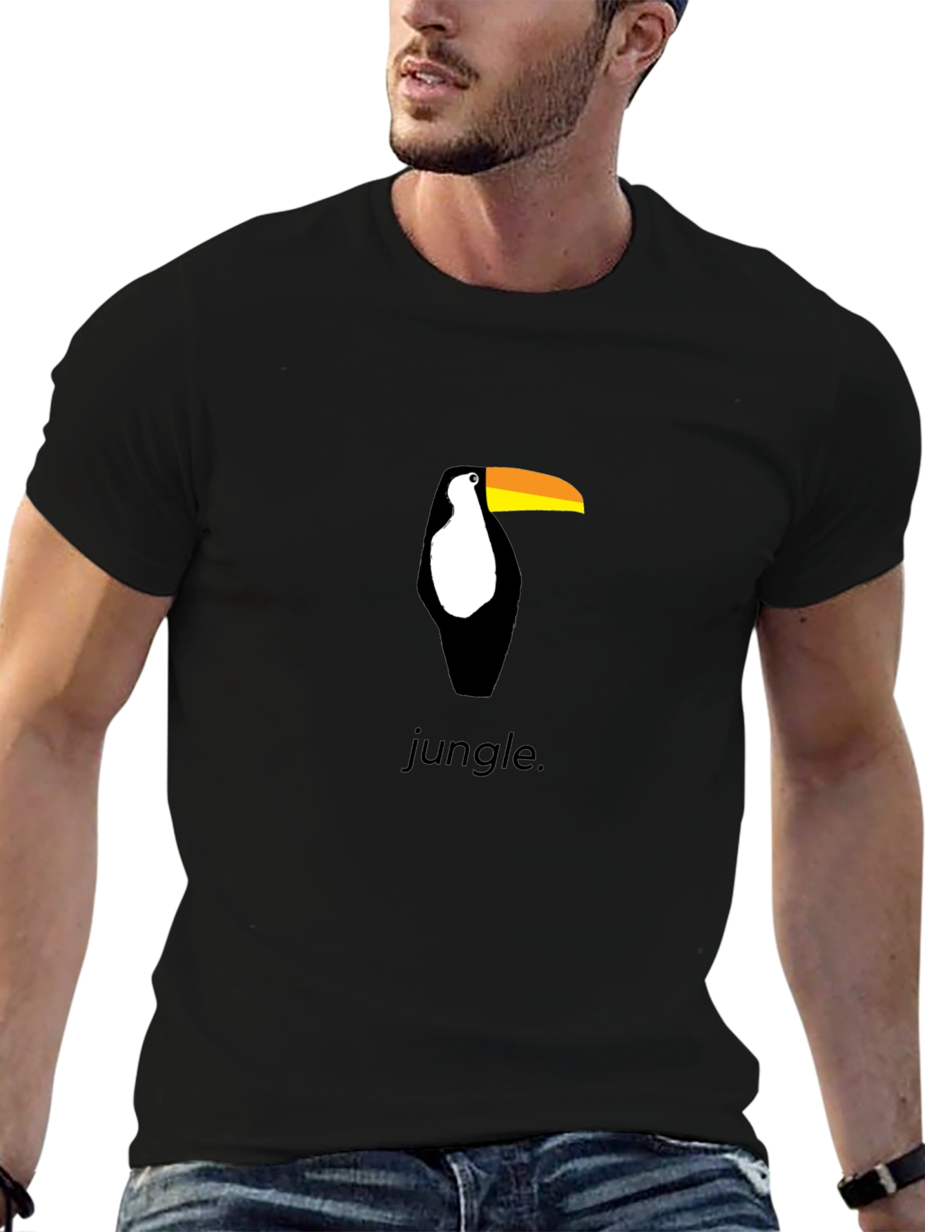 Toucan Jungle Graphic Tee - Black Cotton Shirt