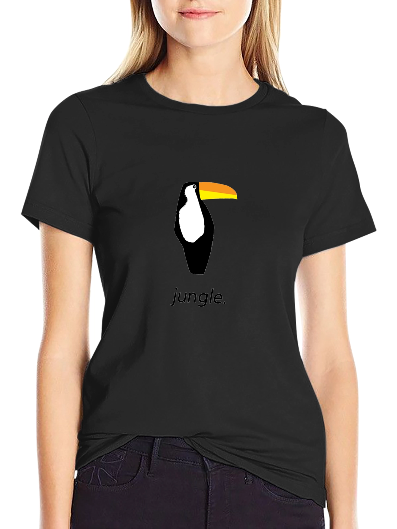 Toucan Jungle Graphic Tee - Black Cotton Shirt