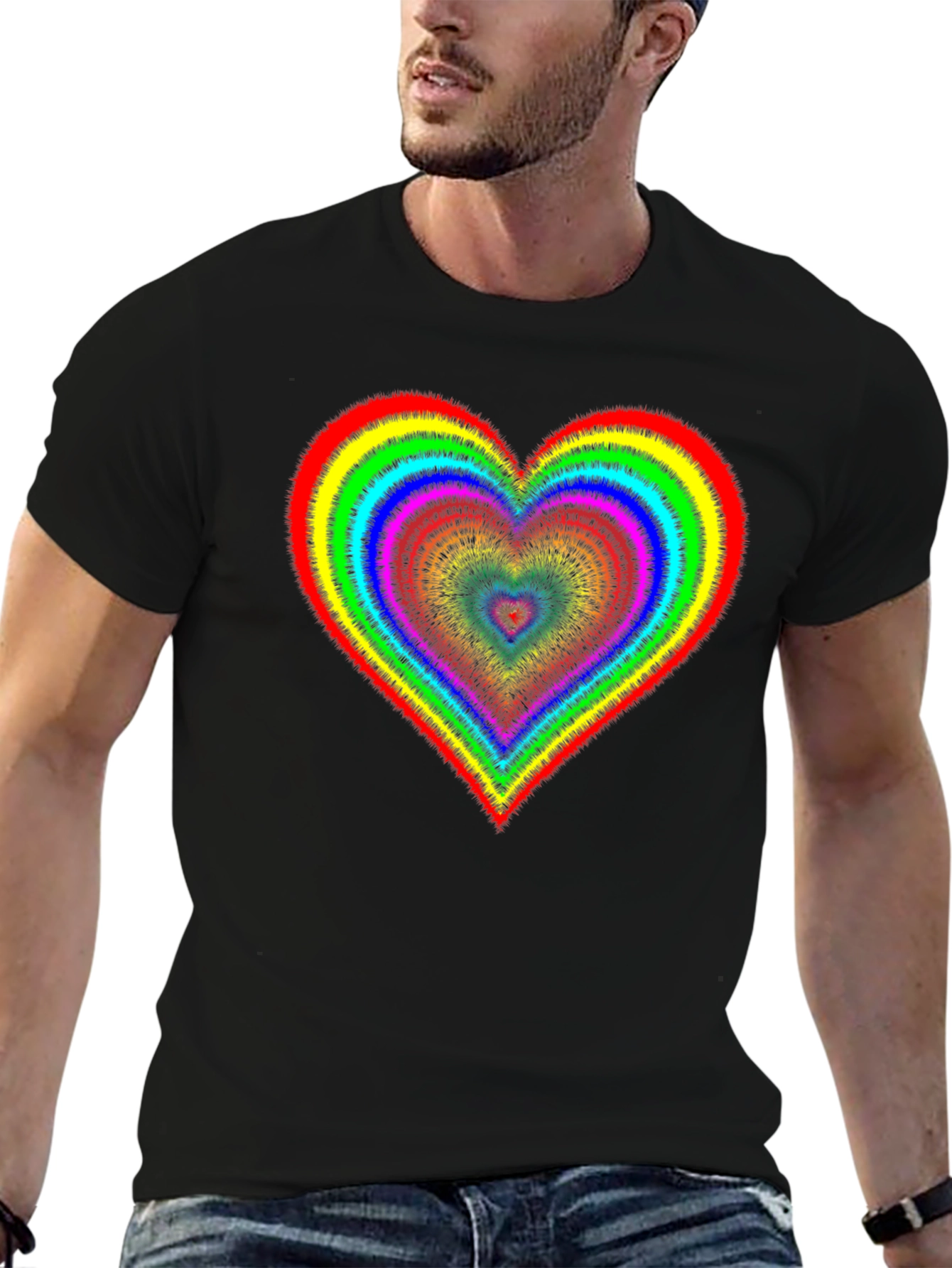 Rainbow Heart Graphic Black T-Shirt