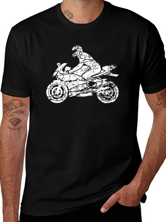 Motorcycle Rider Graphic Tee - Distressed Print