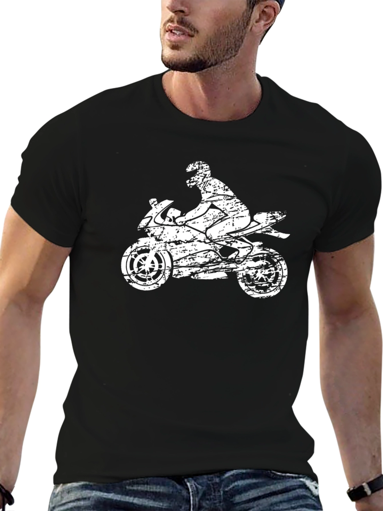 Motorcycle Rider Graphic Tee - Distressed Print