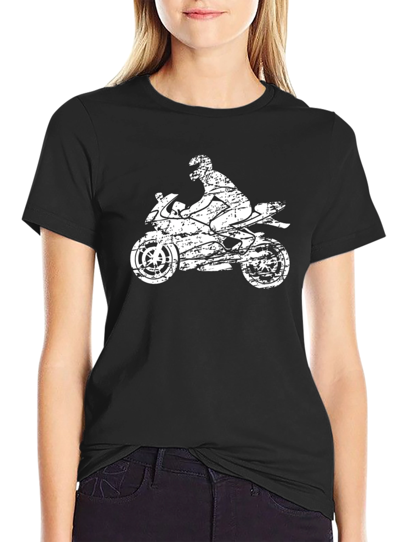 Motorcycle Rider Graphic Tee - Distressed Print